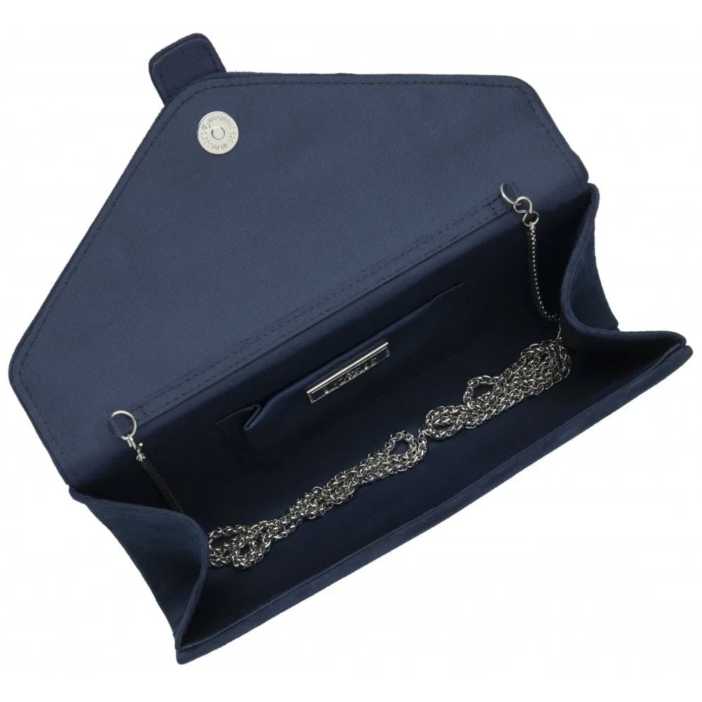Lotus ULG085 Aletta Navy Blue Suede Occasion Clutch Bag, interior view.