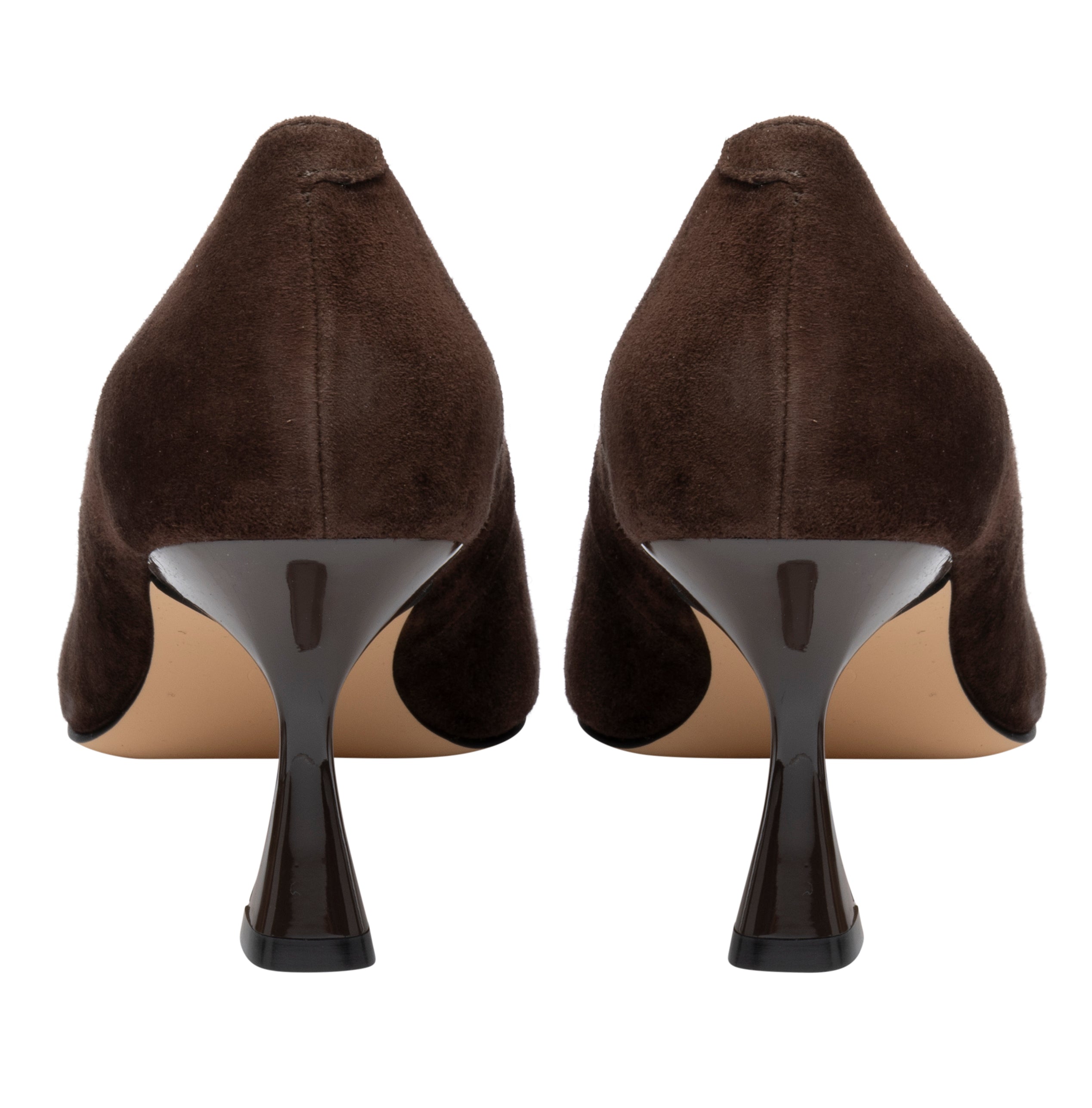 Lotus ULS600 Henley women's brown suede buckle court shoes, heel view.
