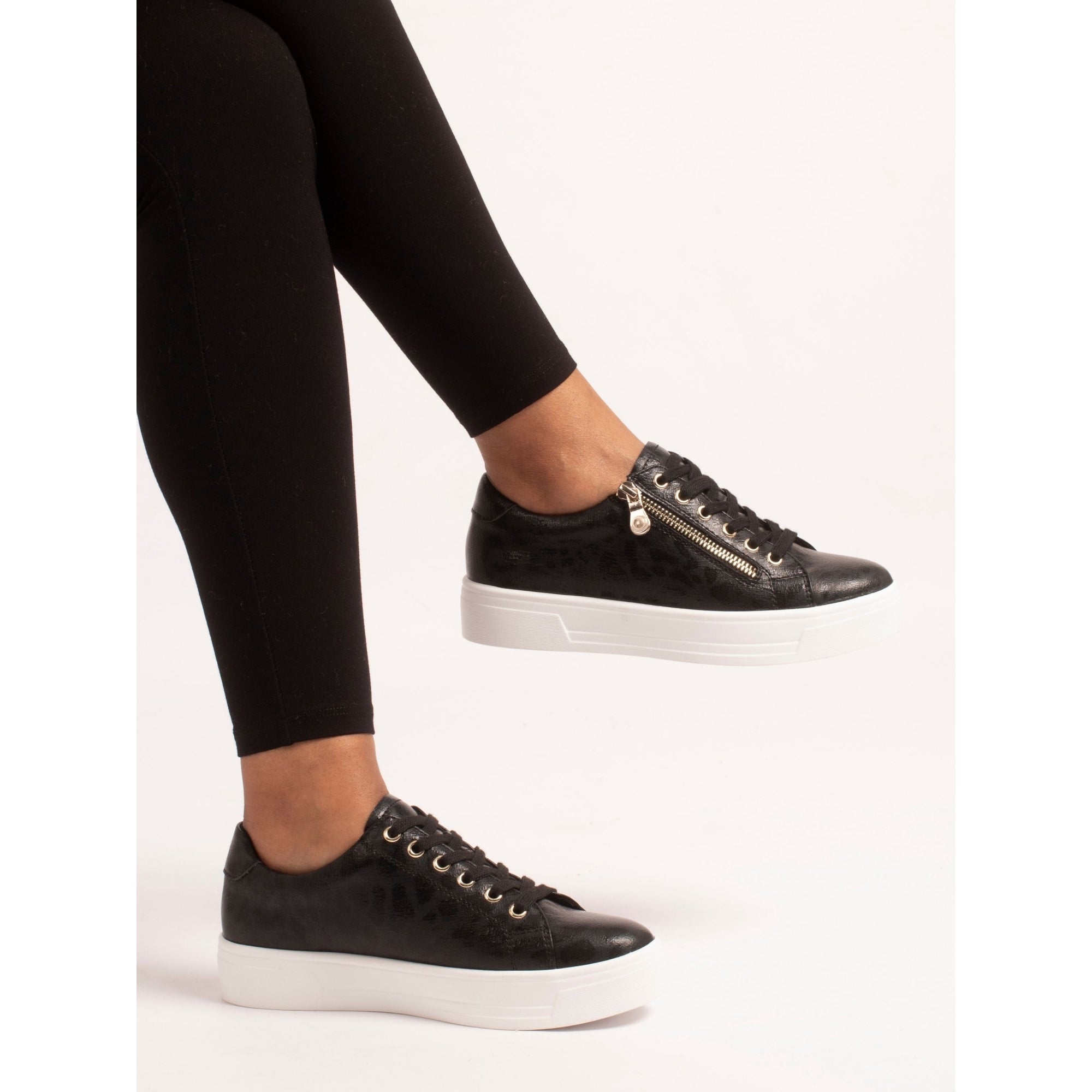 Lunar DLB100 Charm II Ladies Black Zip & Lace Trainers, alternate product view 2.