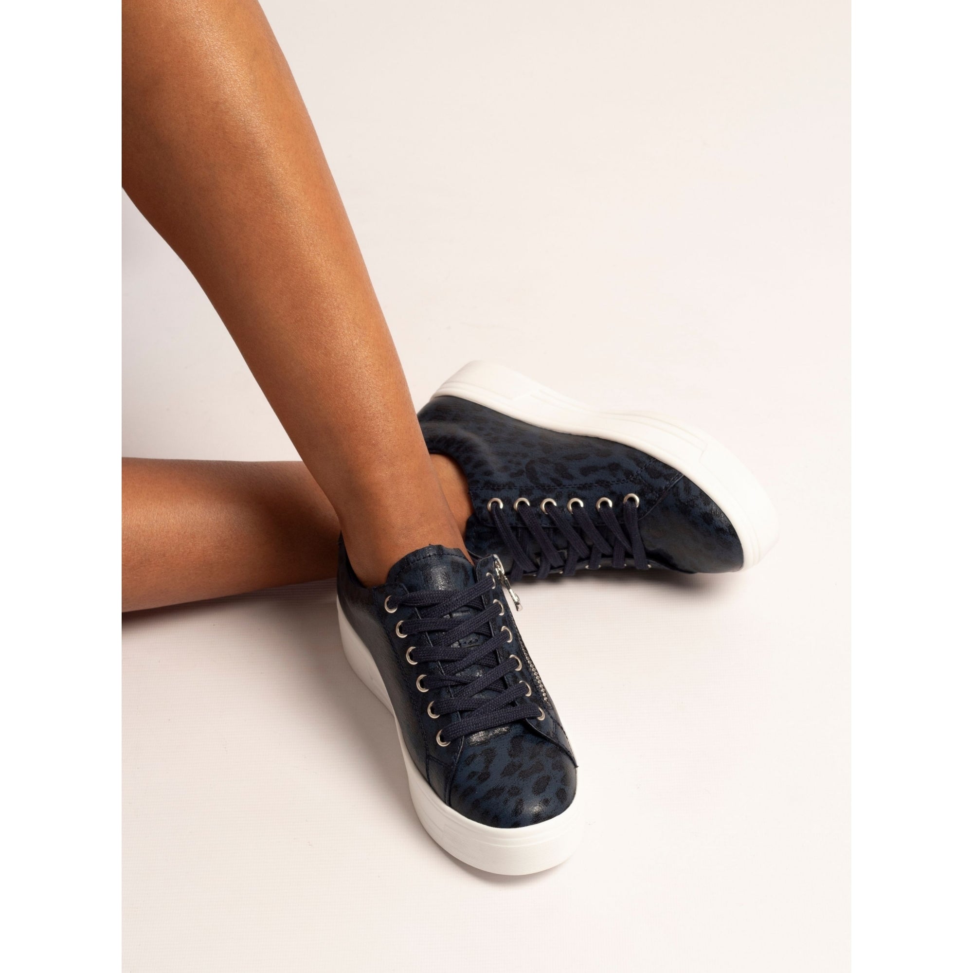 Lunar DLB100 Charm II Ladies Navy Blue Side Zip Trainers, alternate product view 2.
