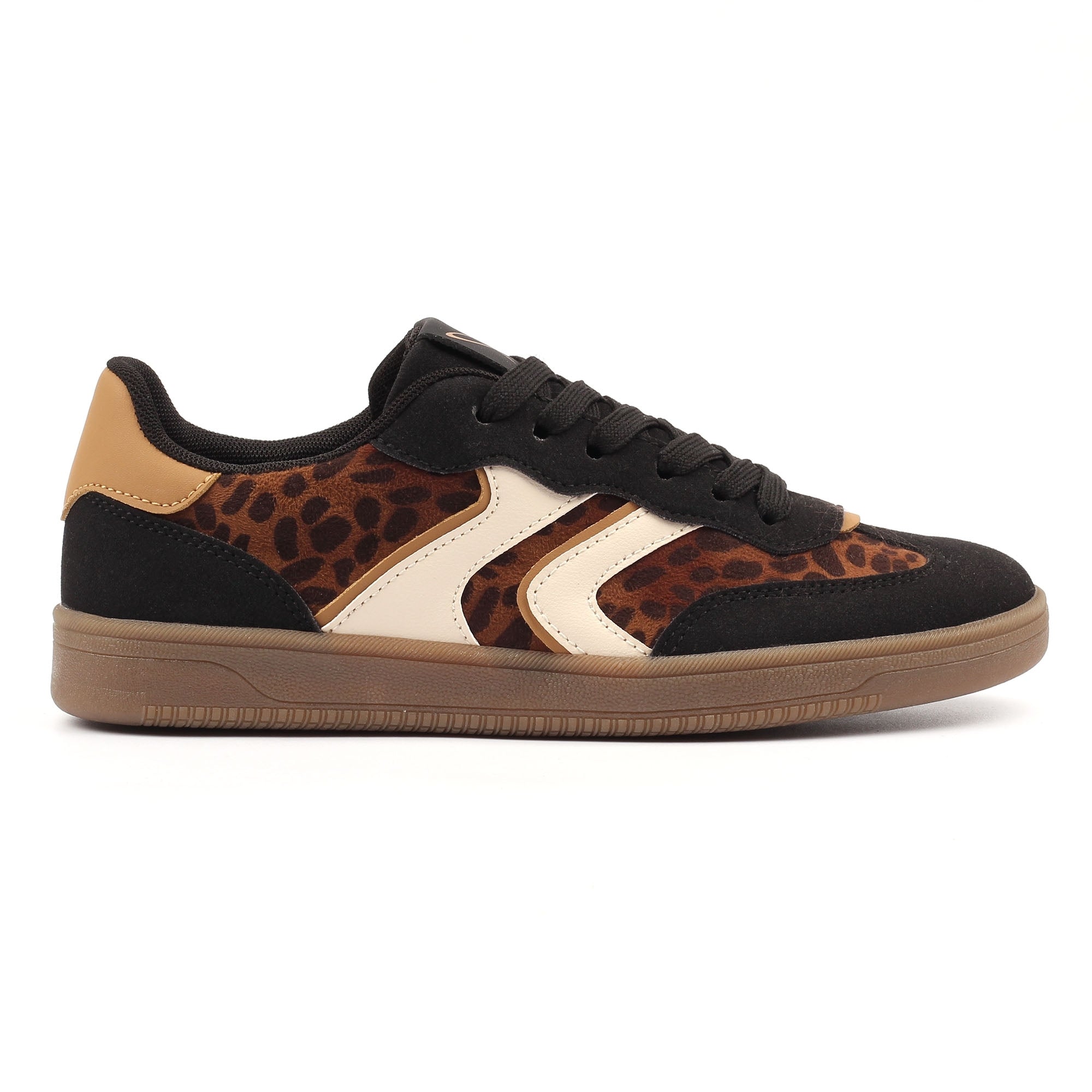 Lunar DLB213 Jersey Ladies Black Lace Up Trainers, front three-quarter view.