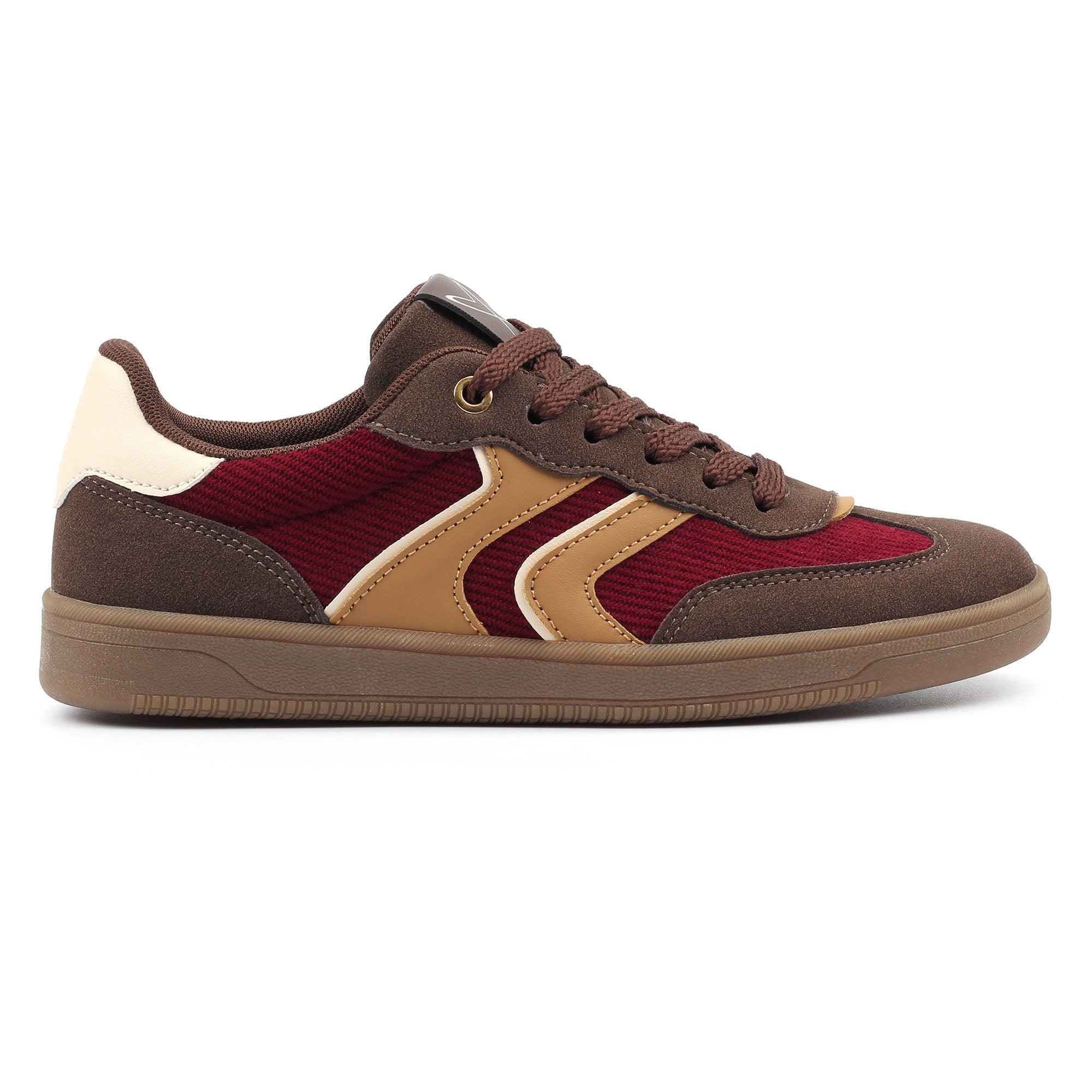 Lunar DLB213 Jersey Ladies Brown Lace Up Trainers, front three-quarter view.