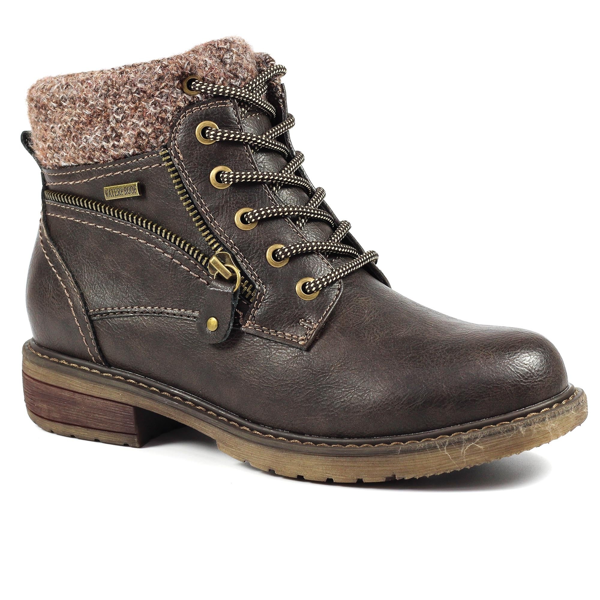 Lunar GLB090 Benson III Ladies Brown Waterproof Zip & Lace Ankle Boots, alternate product view 3.