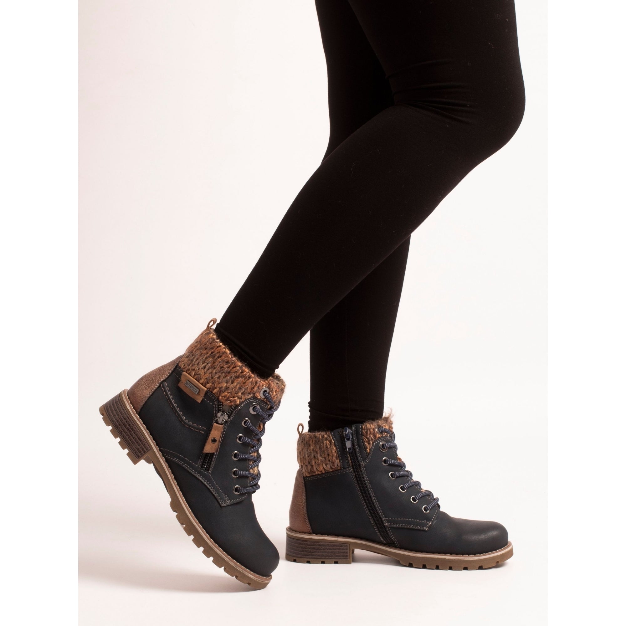 Lunar GLB123 Millie Ladies Navy Blue Waterproof Zip & Lace Ankle Boots, alternate product view 2.