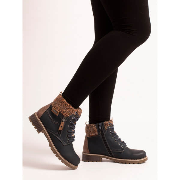 Lunar GLB123 Millie Ladies Navy Blue Waterproof Zip & Lace Ankle Boots, alternate product view 2.