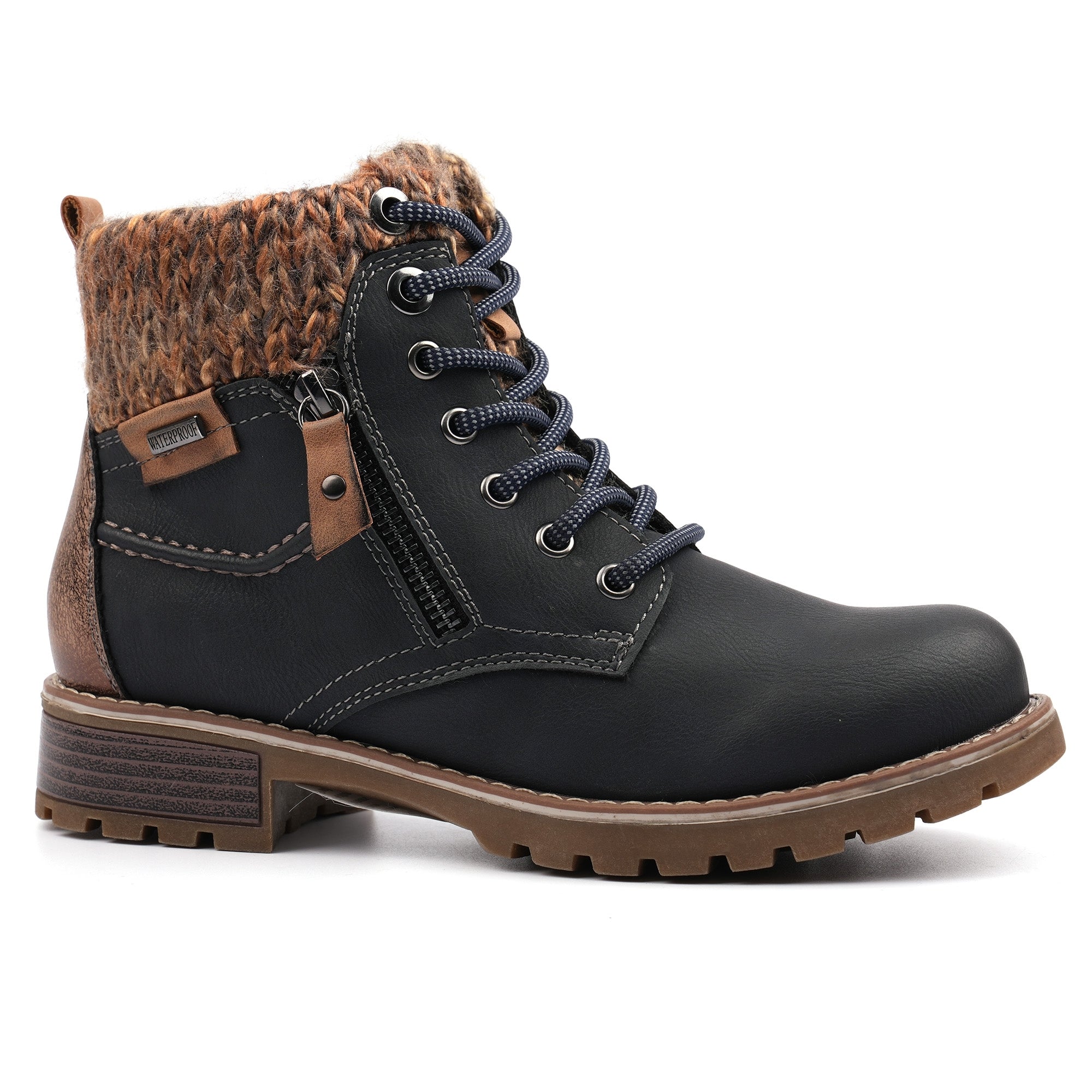 Lunar GLB123 Millie Ladies Navy Blue Waterproof Zip & Lace Ankle Boots, alternate product view 4.