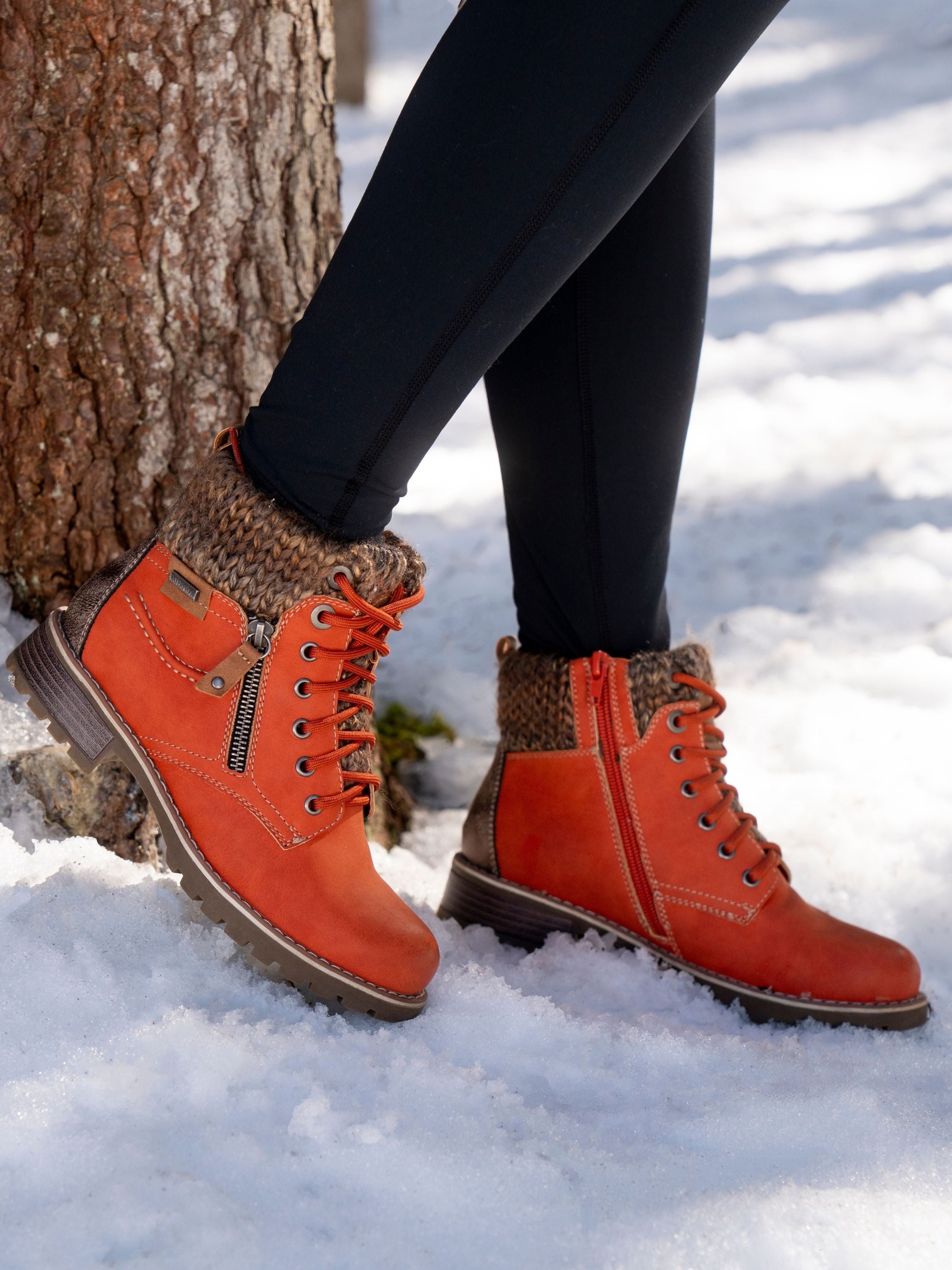 Lunar GLB123 Millie Ladies Orange Waterproof Zip & Lace Ankle Boots, alternate product view 2.