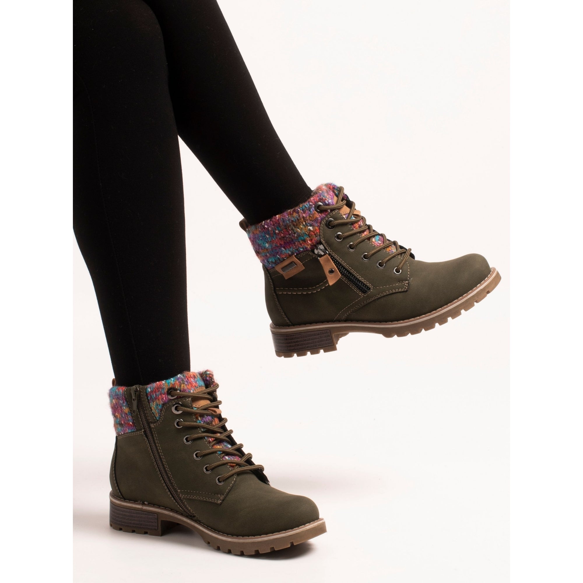 Lunar GLB204 Tabasco Ladies Olive Green Waterproof Zip & Lace Ankle Boots, alternate product view 2.