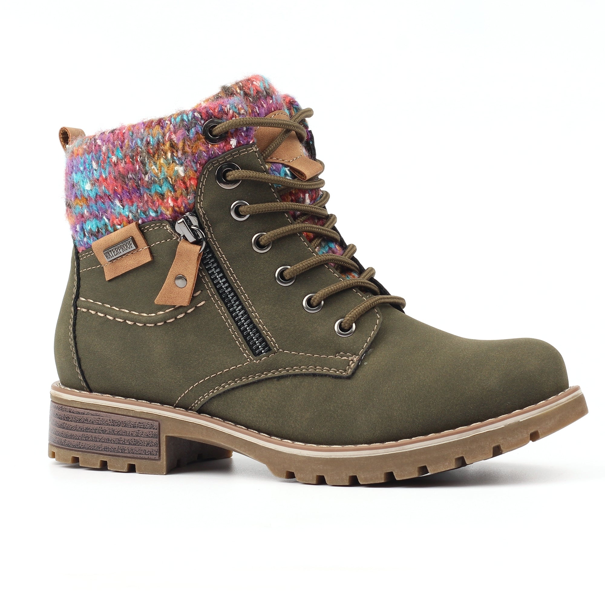 Lunar GLB204 Tabasco Ladies Olive Green Waterproof Zip & Lace Ankle Boots, alternate product view 3.