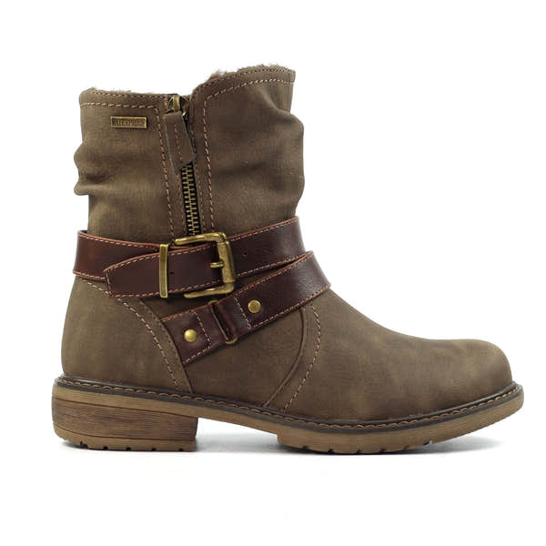 Lunar GLB216 Chime III Ladies Taupe Waterproof Ankle Boots, front three-quarter view.