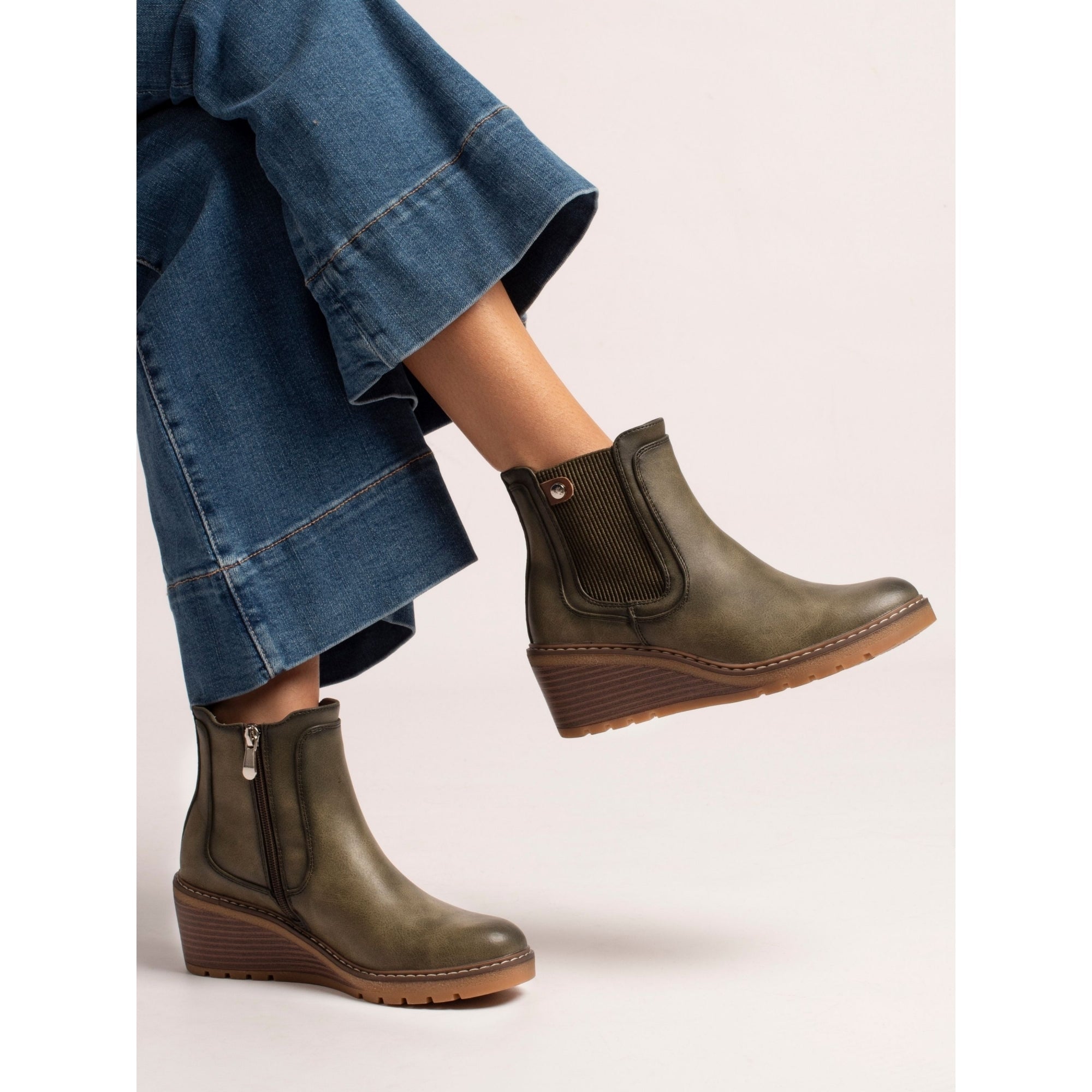 Lunar GLC014 Connie Ladies Green Side Zip Wedge Ankle Boots, alternate product view 2.