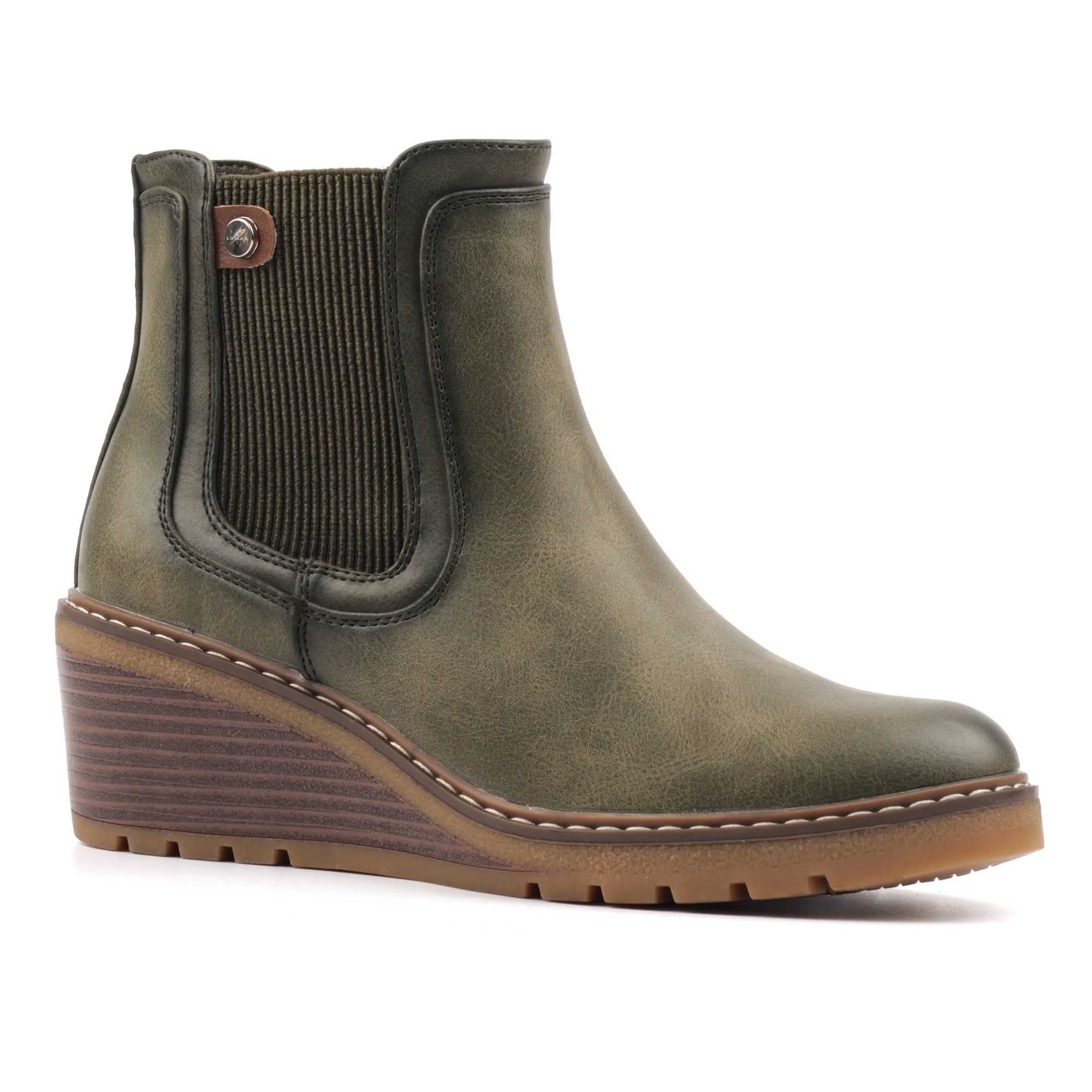 Lunar GLC014 Connie Ladies Green Side Zip Wedge Ankle Boots, alternate product view 4.