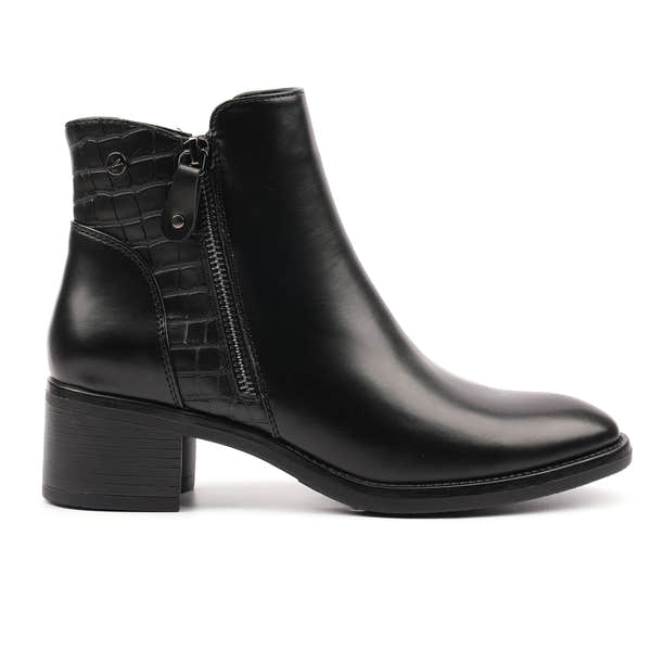Lunar GLC020 Hayley Ladies Black Side Zip Heeled Ankle Boots, front three-quarter view.