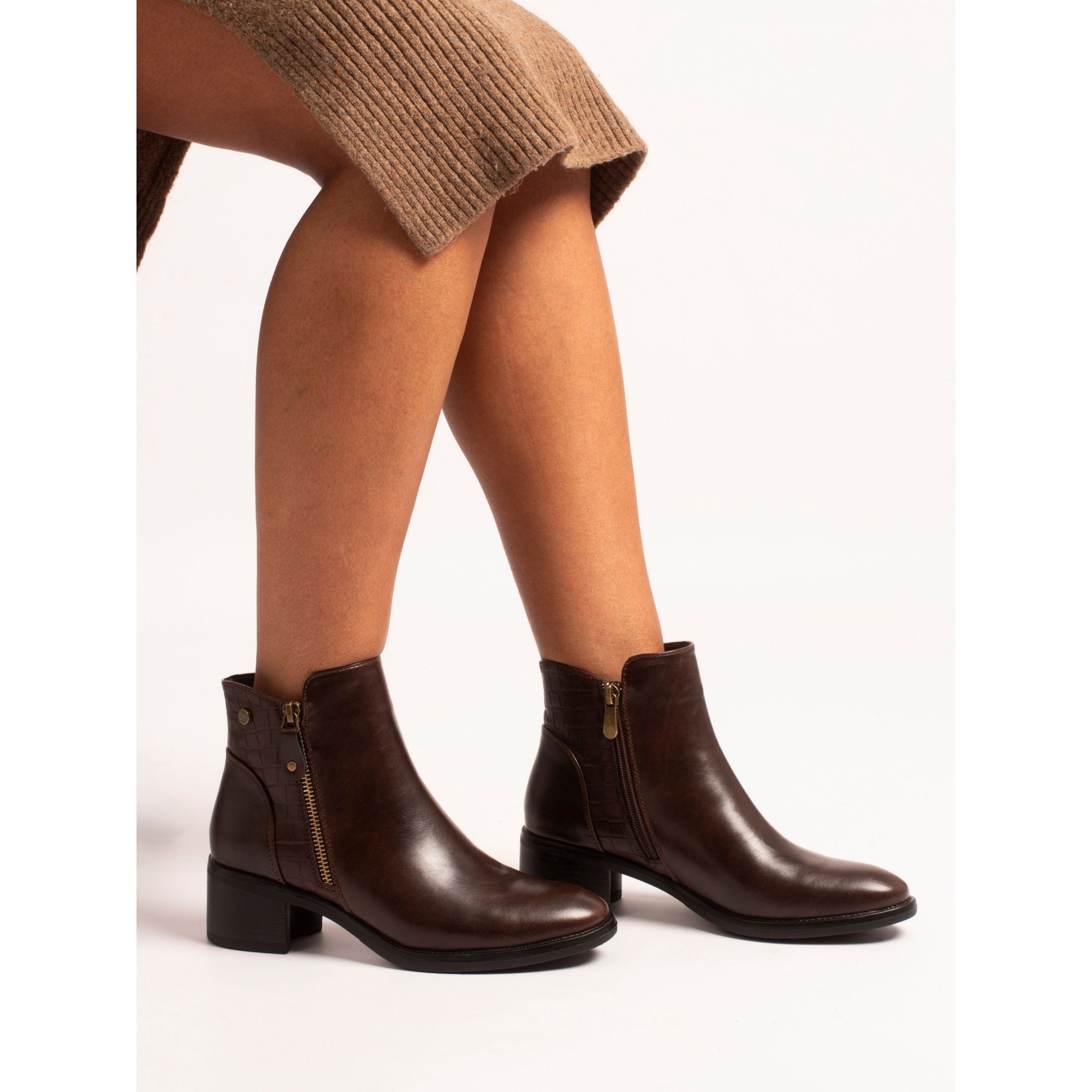 Lunar GLC020 Hayley Ladies Brown Side Zip Heeled Ankle Boots, alternate product view 2.