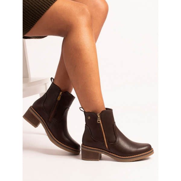 Lunar GLC021 Heaven Ladies Brown Side Zip Heeled Ankle Boots, alternate product view 2.