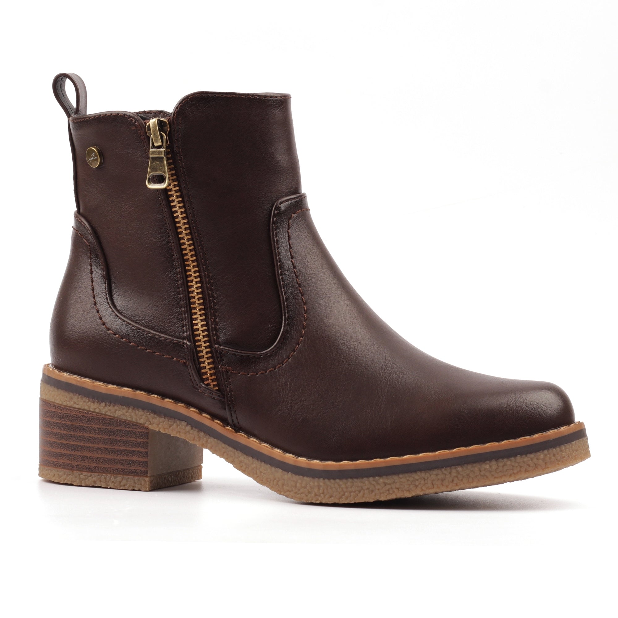 Lunar GLC021 Heaven Ladies Brown Side Zip Heeled Ankle Boots, alternate product view 4.
