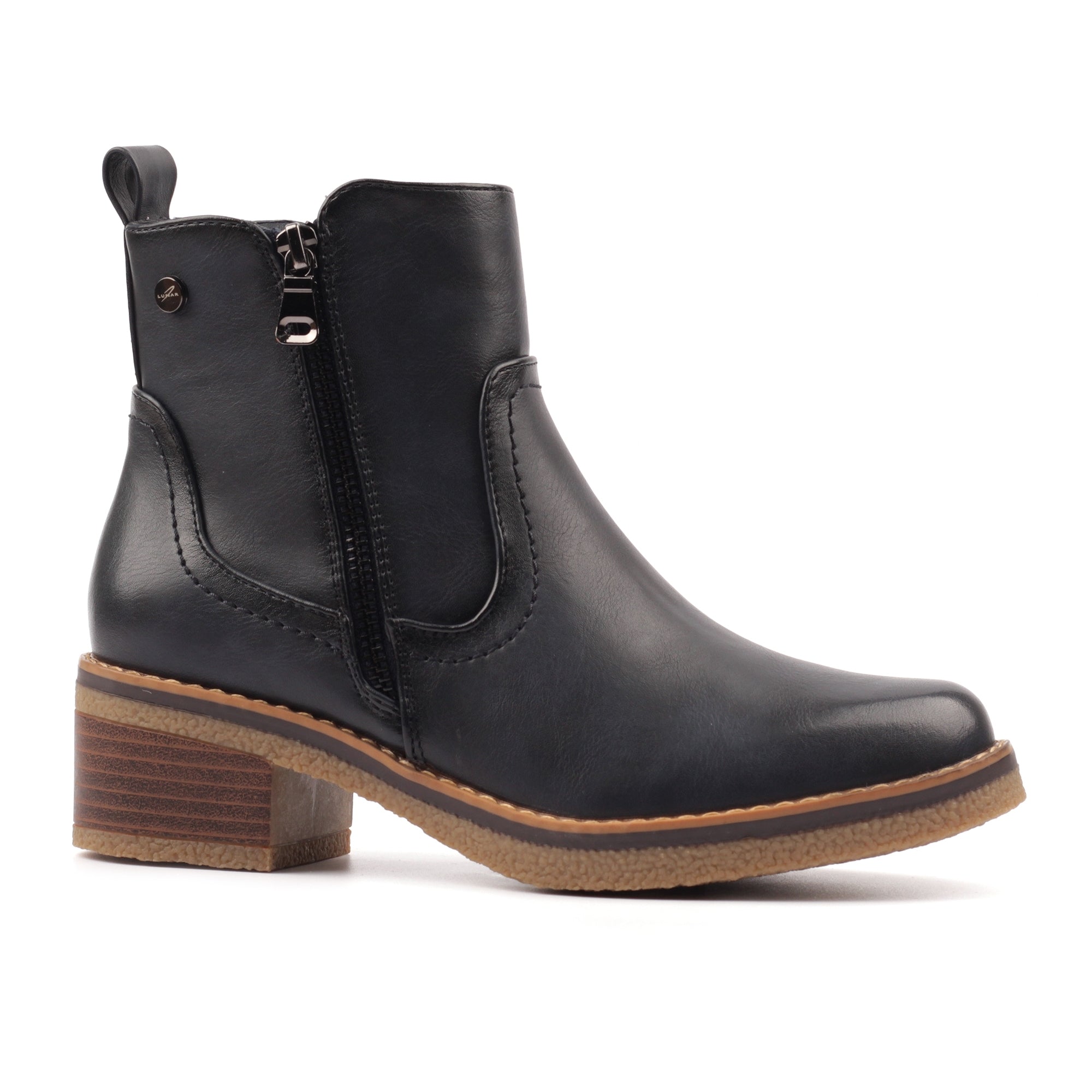 Lunar GLC021 Heaven Ladies Navy Blue Side Zip Heeled Ankle Boots, alternate product view 4.