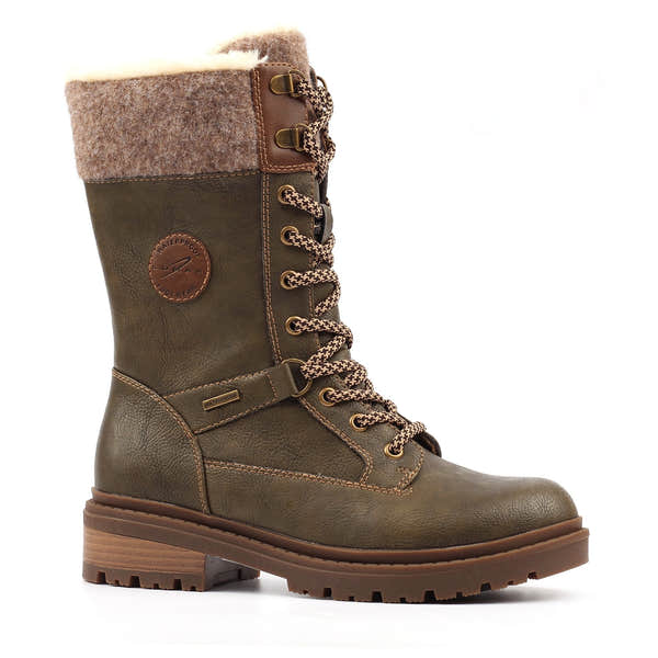 Lunar GLH006 Cambridge Ladies Khaki Green Waterproof Ice Grip Zip & Lace Mid-Calf Boots, alternate product view 3.