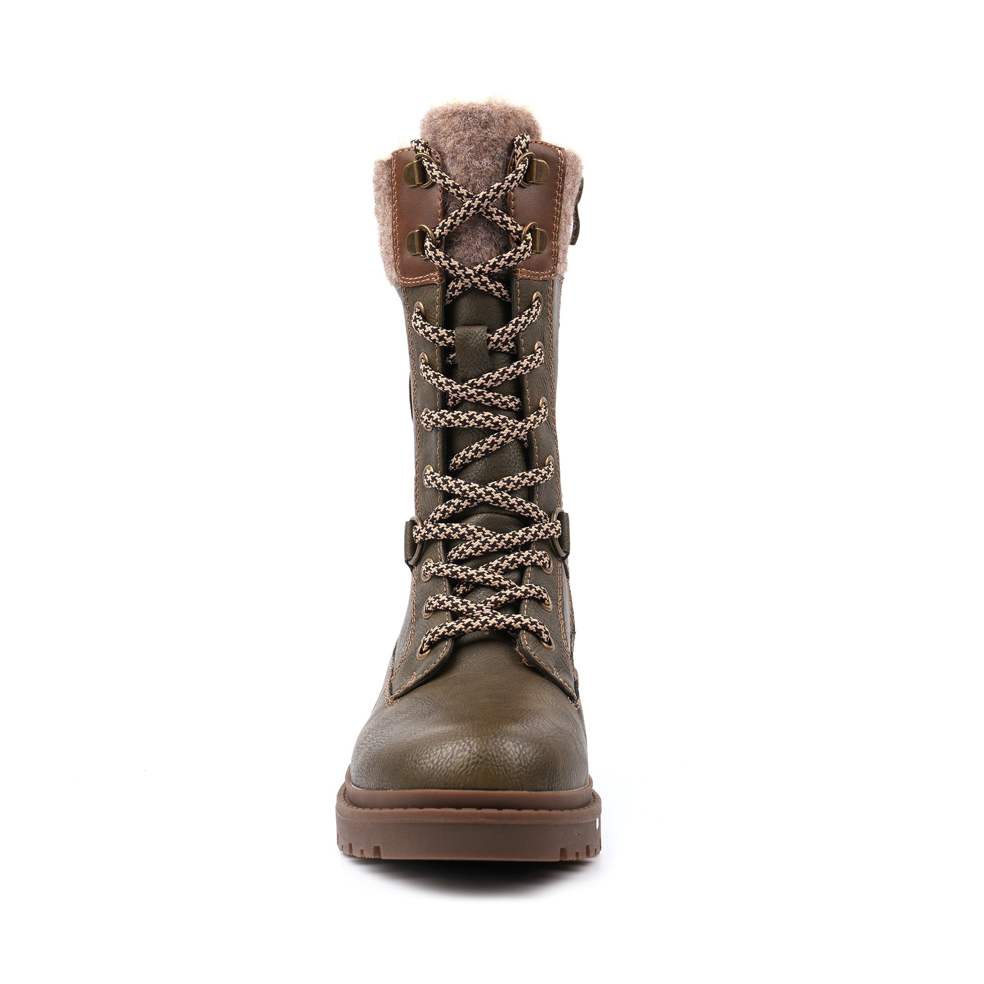 Lunar GLH006 Cambridge Ladies Khaki Green Waterproof Ice Grip Zip & Lace Mid-Calf Boots, alternate product view 4.