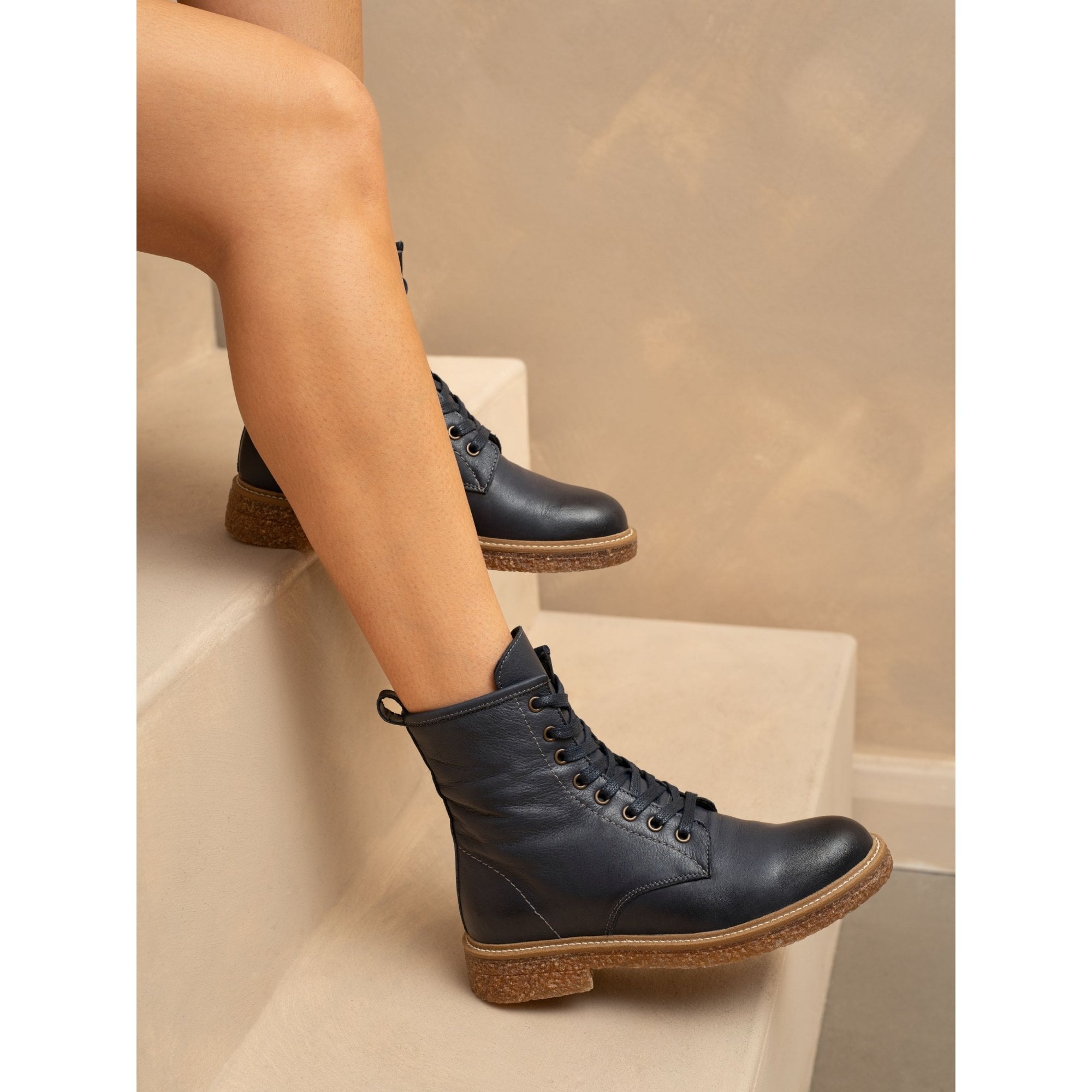 Lunar GLM002 Venus Ladies Navy Blue Leather Zip & Lace Ankle Boots, alternate product view 2.
