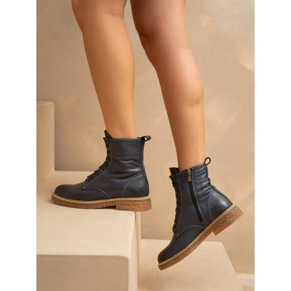 Lunar GLM002 Venus Ladies Navy Blue Leather Zip & Lace Ankle Boots, alternate product view 3.
