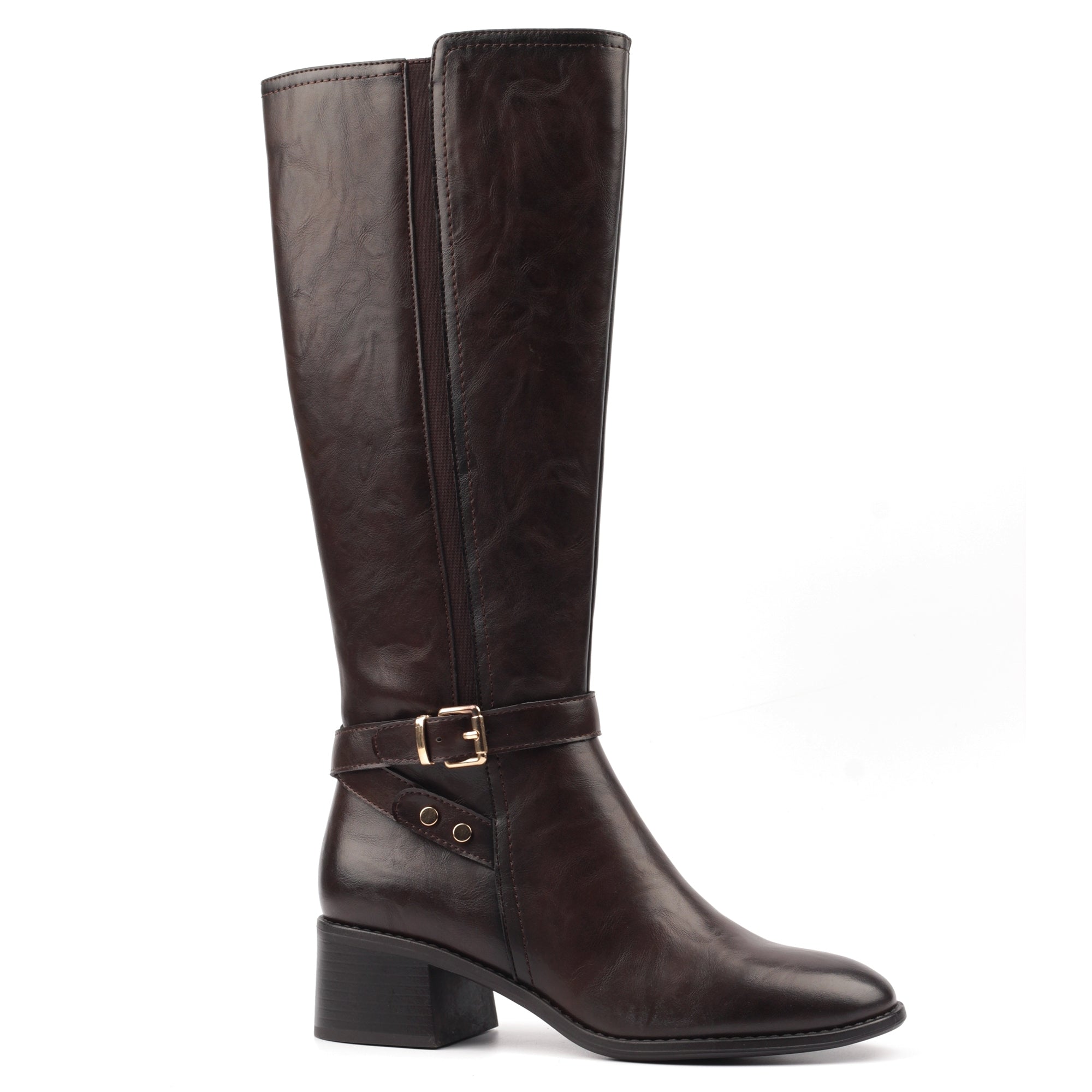 Lunar GLZ004 Sindy Ladies Brown Side Zip Heeled Knee High Boots, alternate product view 4.