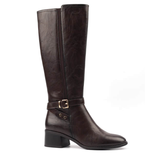 Lunar GLZ004 Sindy Ladies Brown Side Zip Heeled Knee High Boots, alternate product view 4.