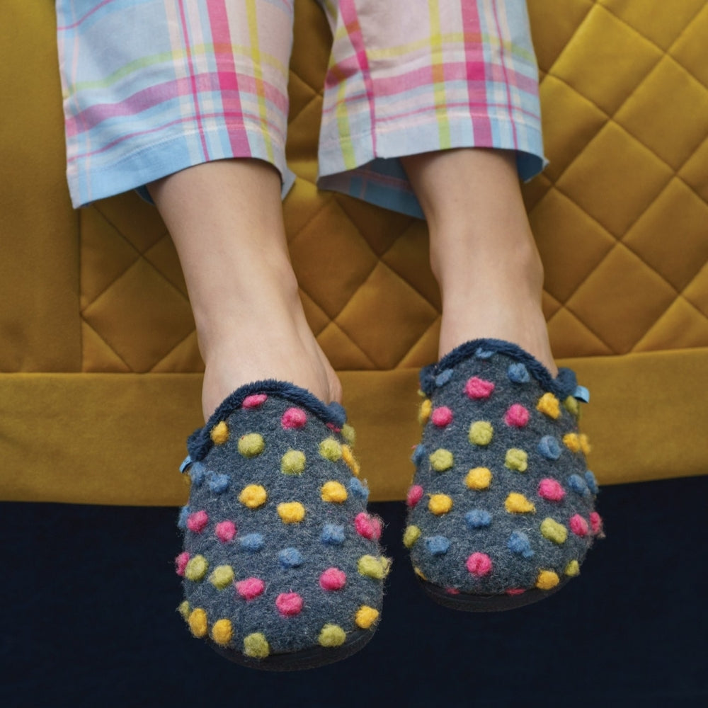 Lunar KLA126 Montreal Ladies Navy Blue Textile Mule Slippers, alternate product view 2.