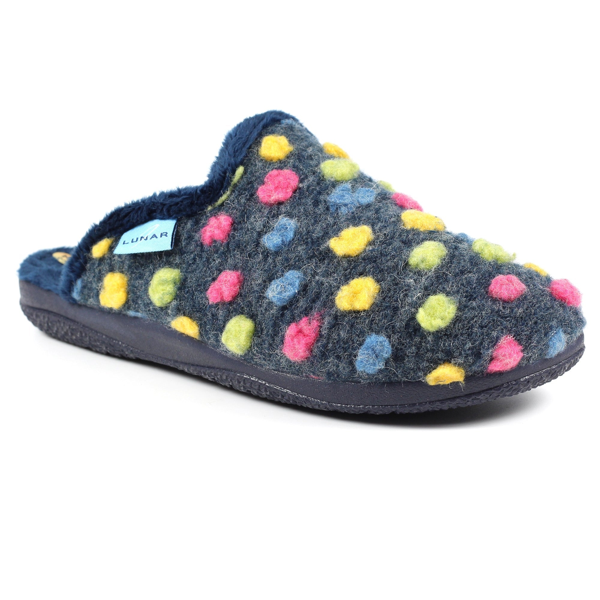 Lunar KLA126 Montreal Ladies Navy Blue Textile Mule Slippers, alternate product view 3.