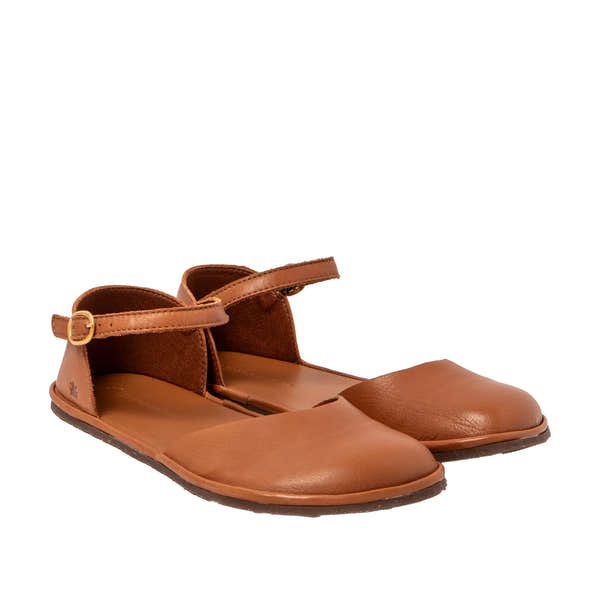 El Naturalista N5683 women's wide-fit leather buckle sandals in brown with concealed heel.