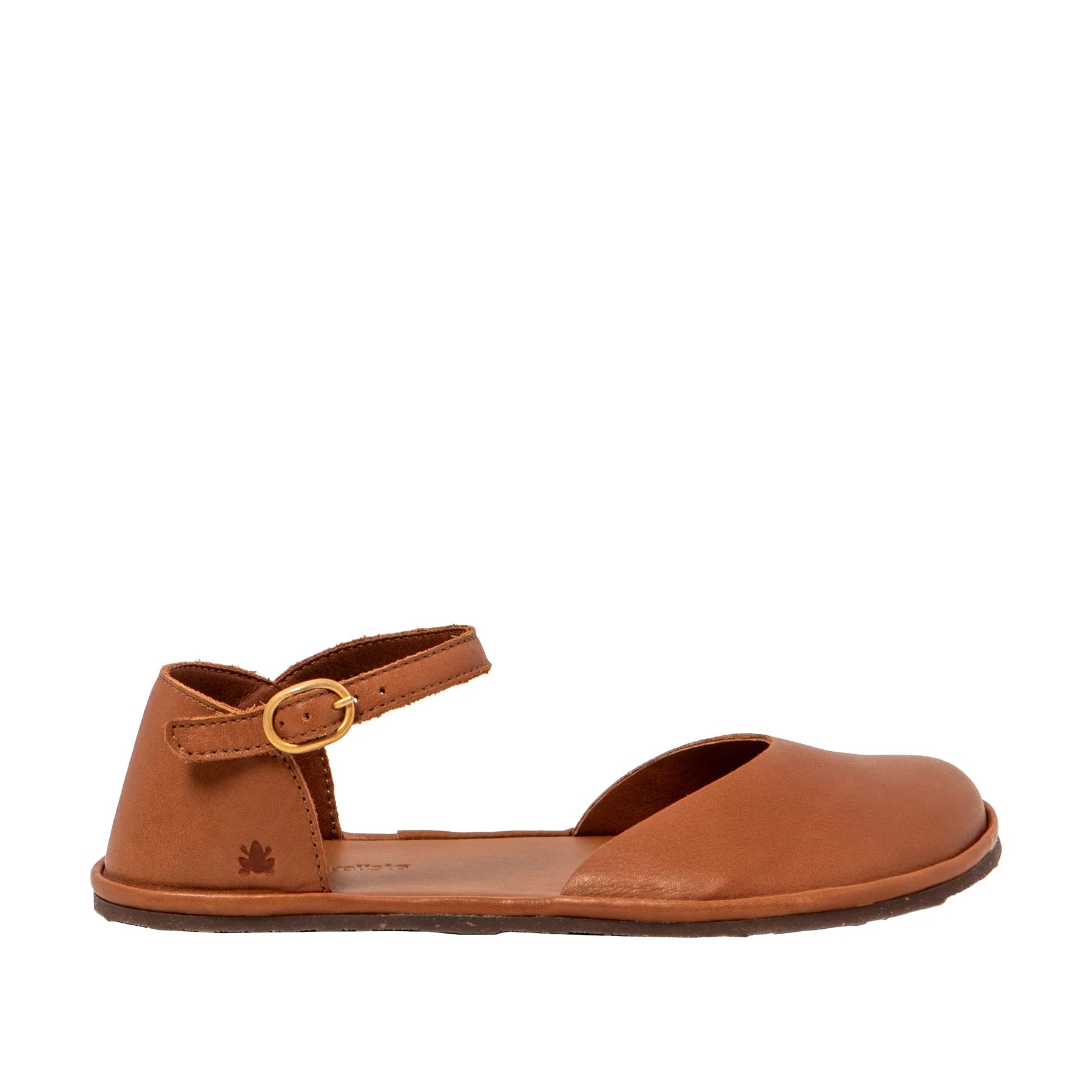 El Naturalista N5683 ladies wide Spanish leather buckle sandals in tan, open-toe design with ankle strap.