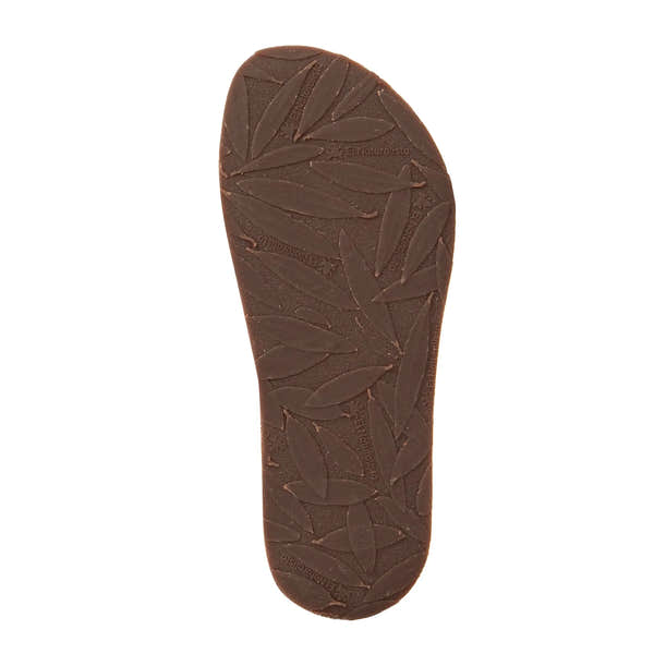 El Naturalista N5683 women's Spanish leather buckle sandals with a brown leather sole and leaf pattern design.