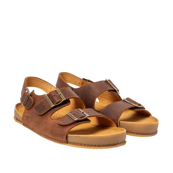 El Naturalista N6001 unisex wide Spanish leather buckle sandals in brown color with open toes and multiple straps.