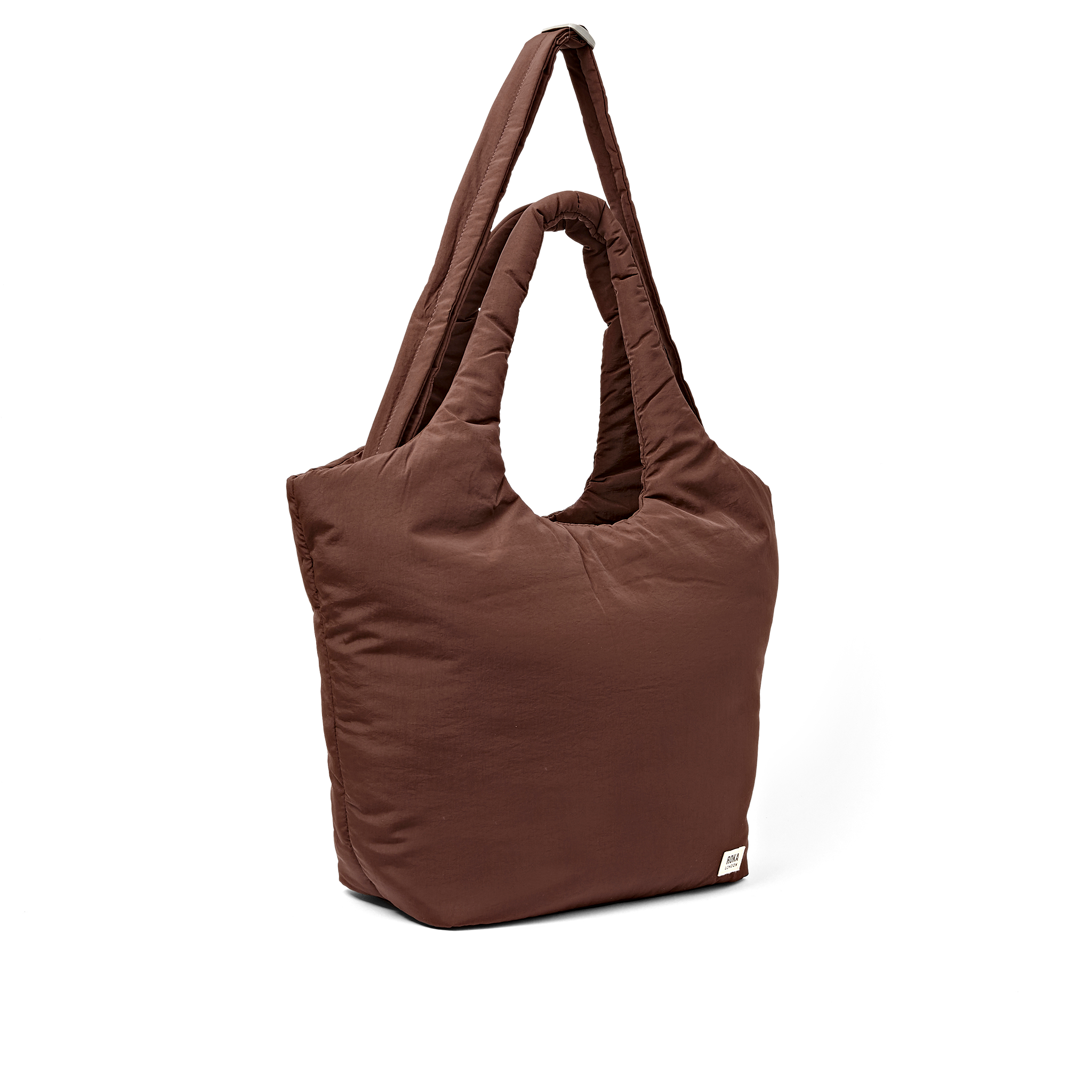 Roka Oxford Chocolate Medium Shoulder Bag, angled side view (1)