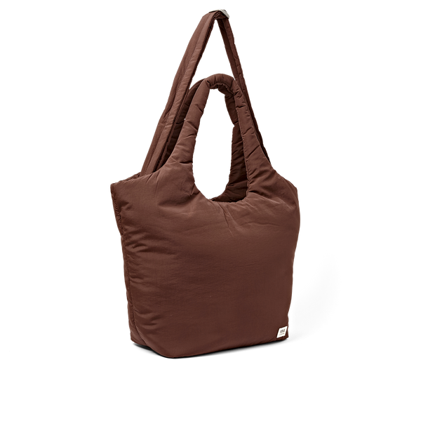 Roka Oxford Chocolate Medium Shoulder Bag, angled side view (1)