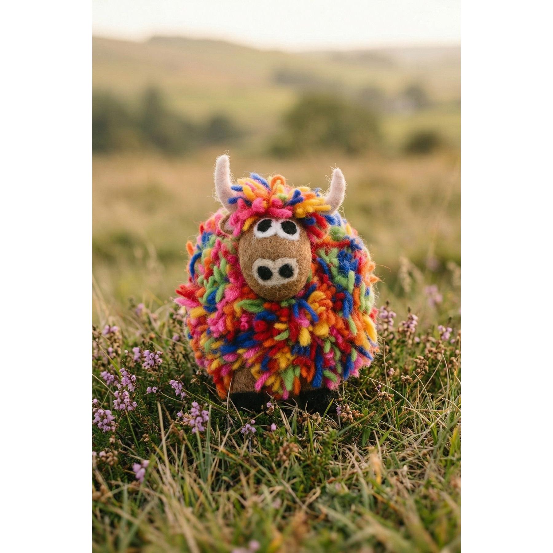 Pachamama Archie The Highland Cow In Colour, felt animal decoration; product view 4.