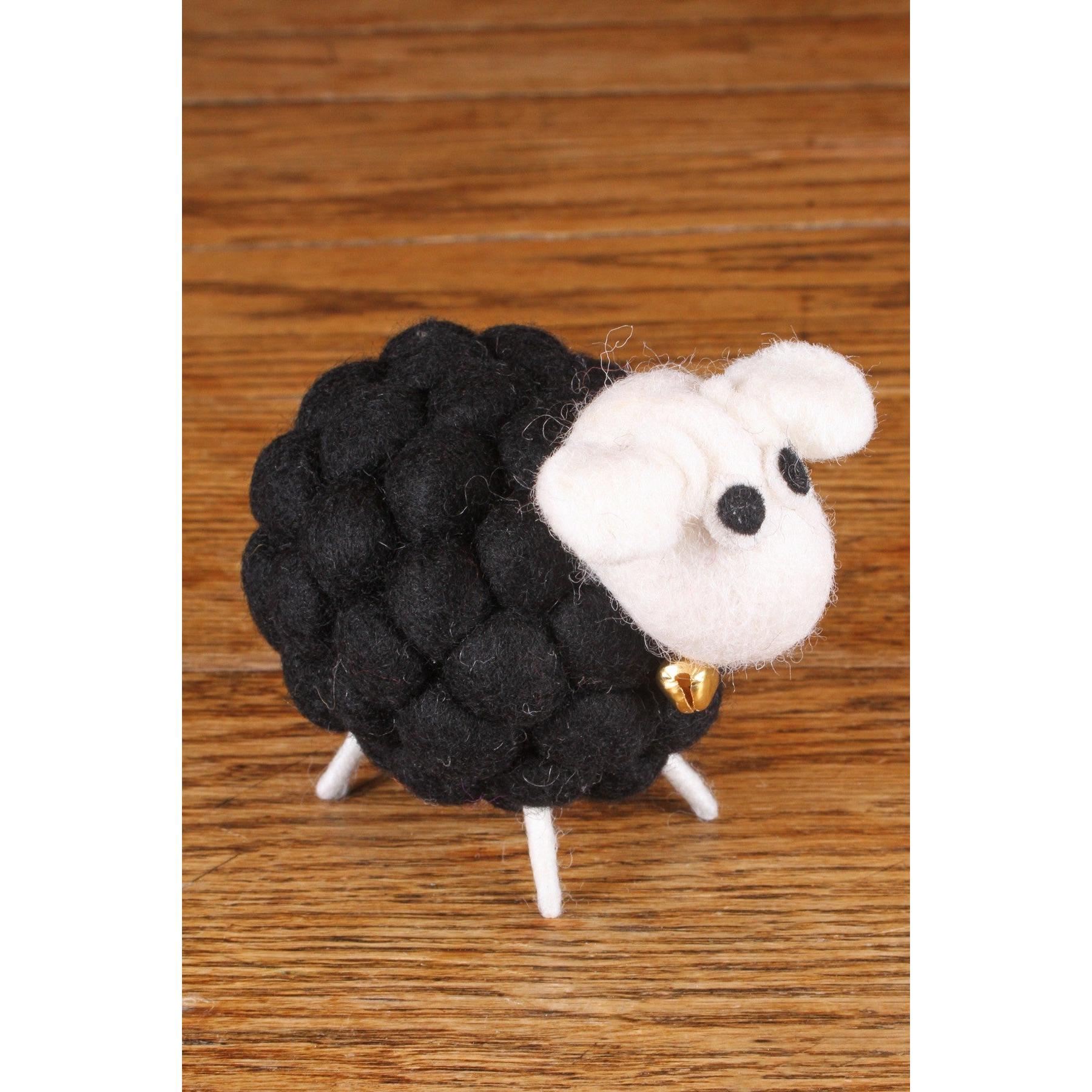 Pachamama Brenda The Black Sheep, felt animal decoration; product view.