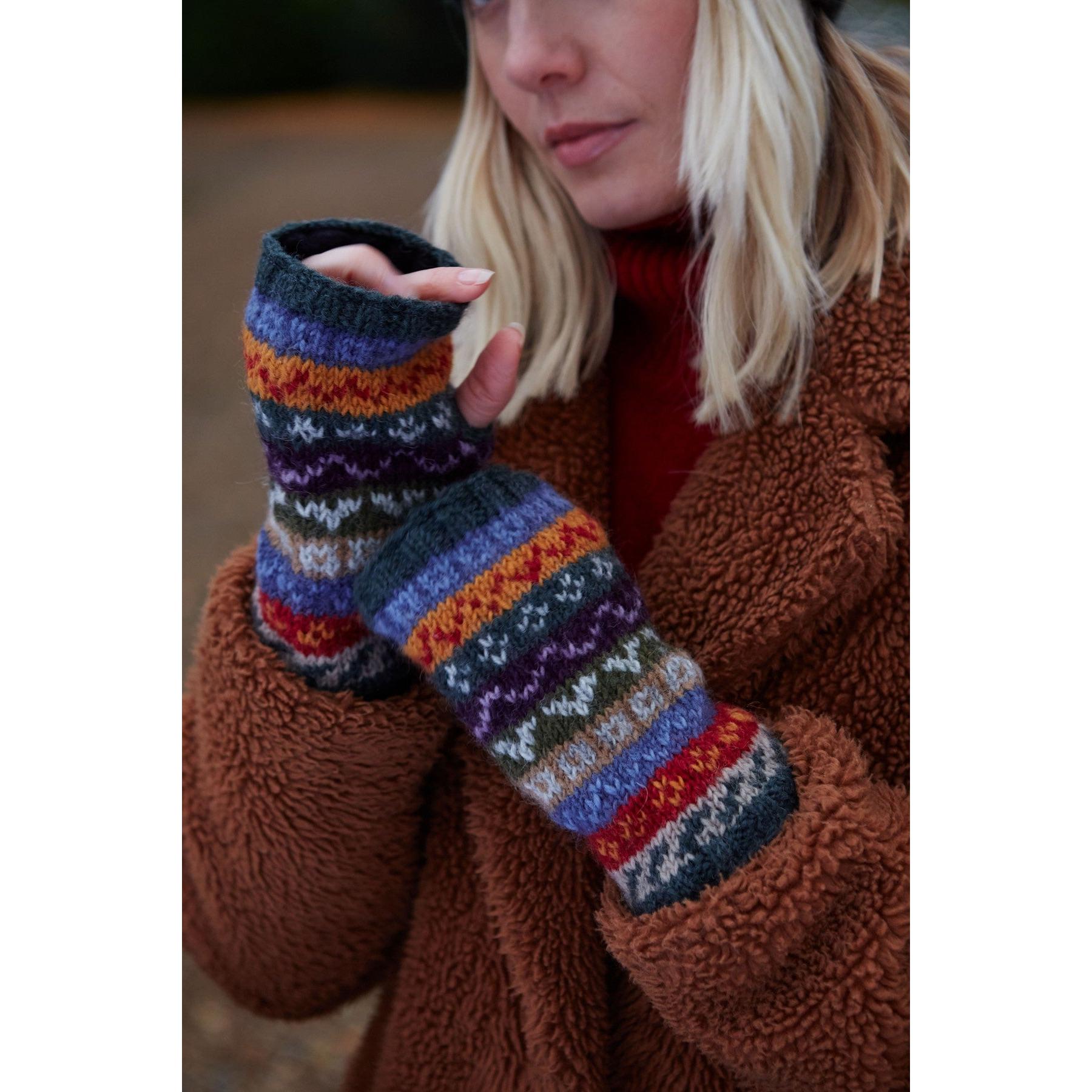 Pachamama Elveden Handwarmer, with colourful Fair Isle bands; product view 3.