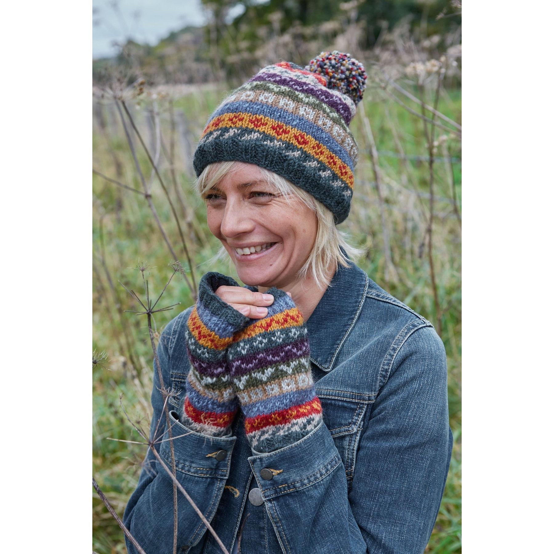 Pachamama Elveden Handwarmer, with colourful Fair Isle bands; product view 4.