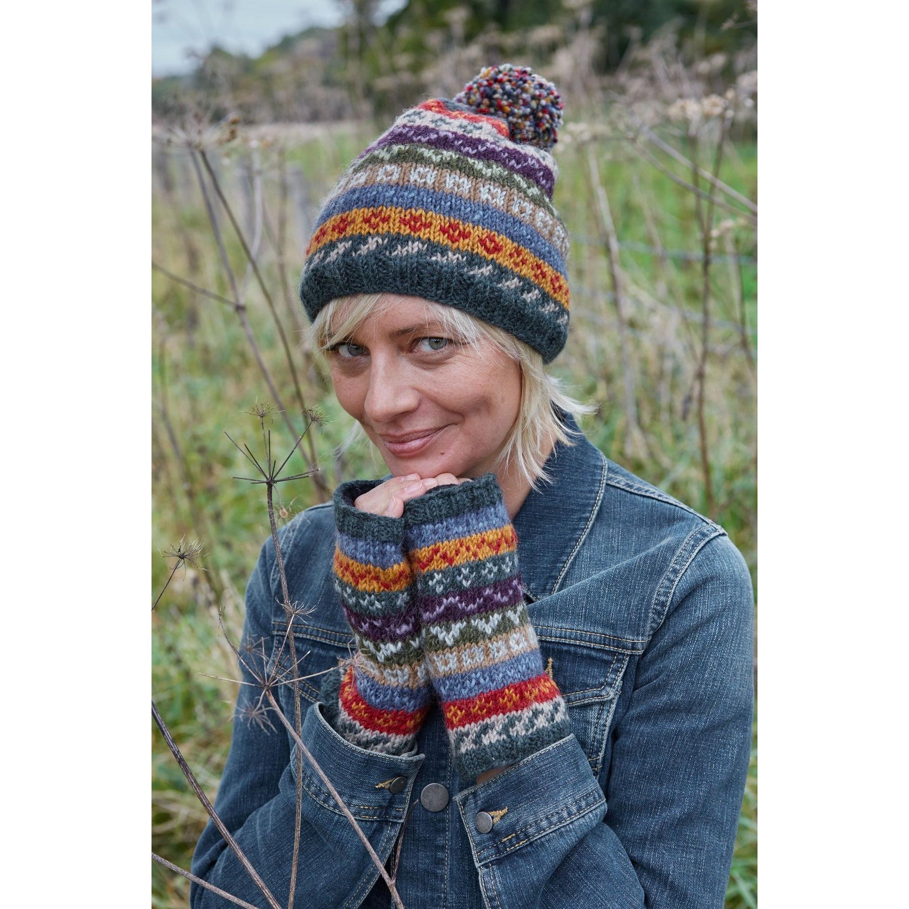 Pachamama Elveden Handwarmer, with colourful Fair Isle bands; product view 6.