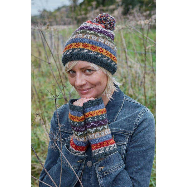 Pachamama Elveden Handwarmer, with colourful Fair Isle bands; product view 6.