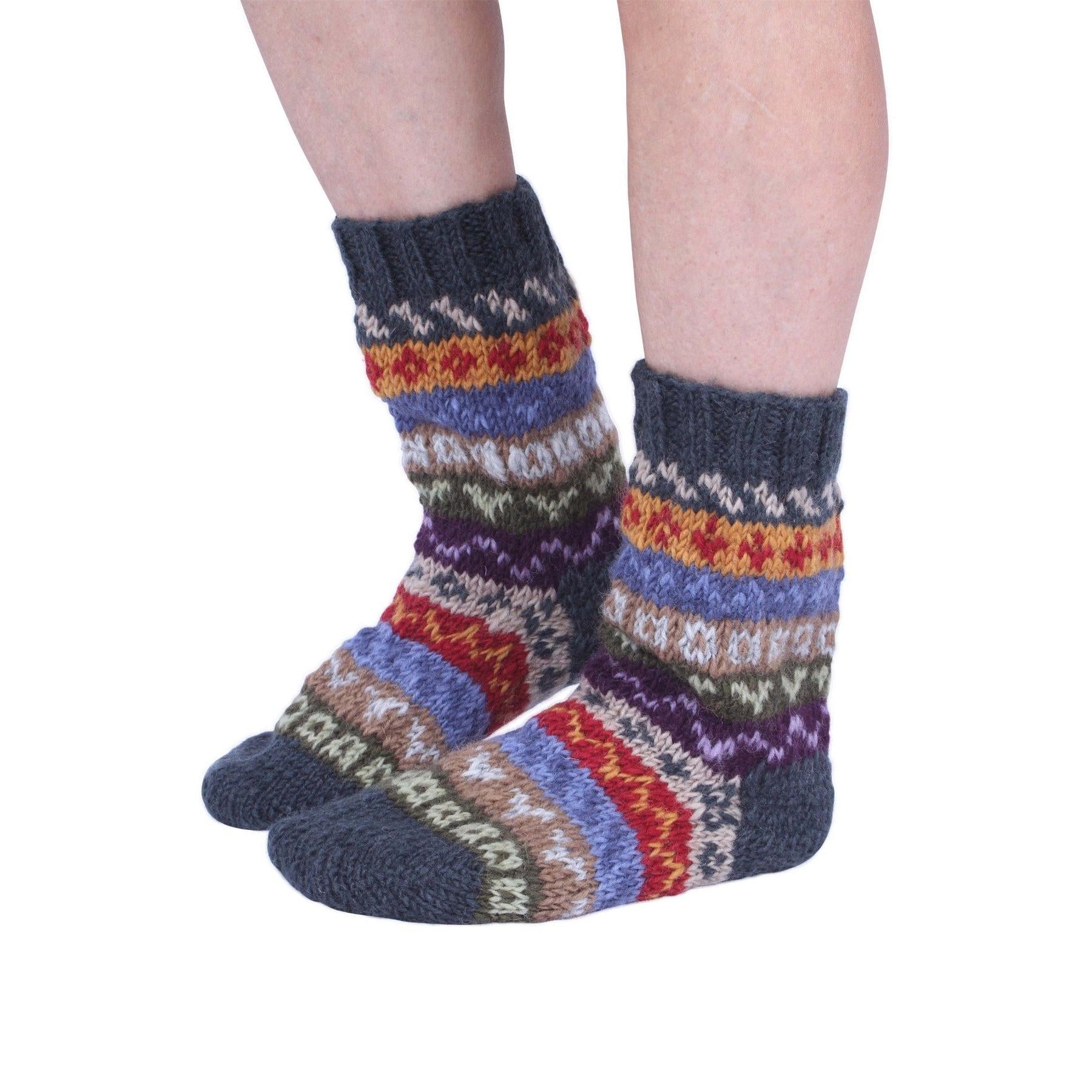 Pachamama Elveden Sofa Socks, with colourful Fair Isle bands; product view 3.