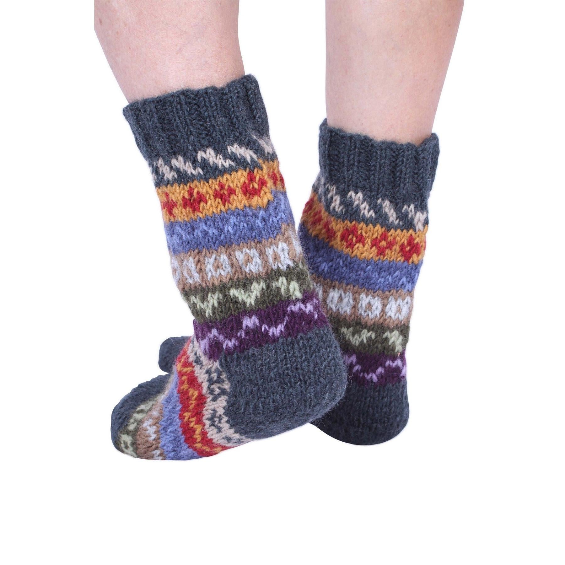 Pachamama Elveden Sofa Socks, with colourful Fair Isle bands; product view 4.