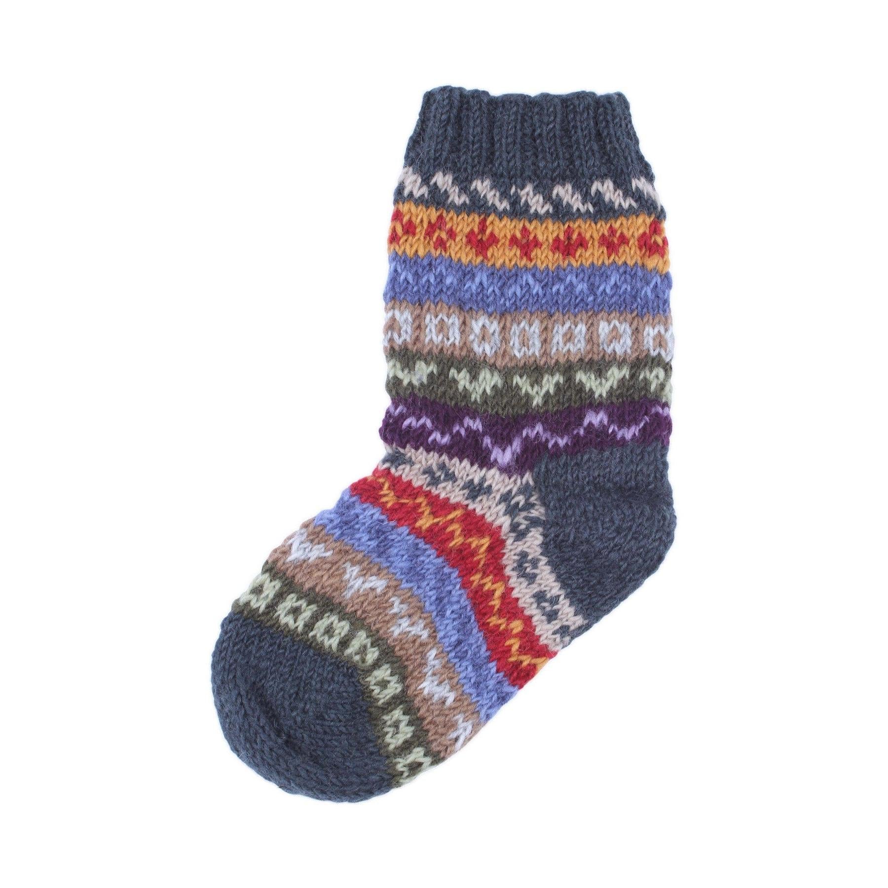 Pachamama Elveden Sofa Socks, with colourful Fair Isle bands; product view 5.