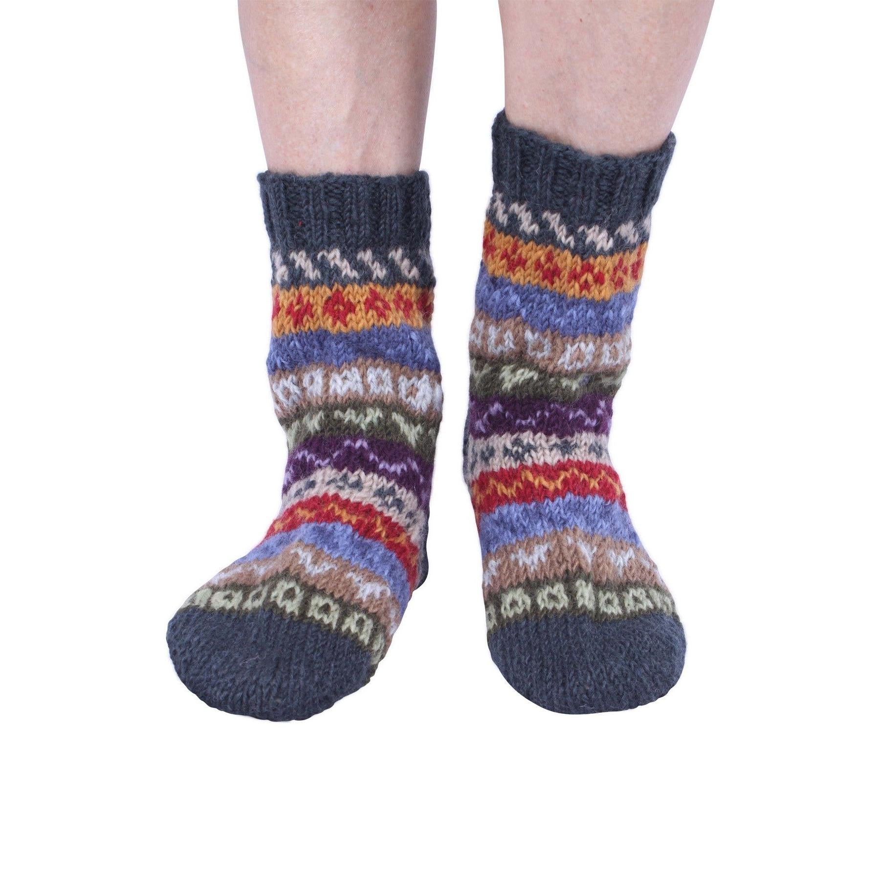 Pachamama Elveden Sofa Socks, with colourful Fair Isle bands; product view 6.