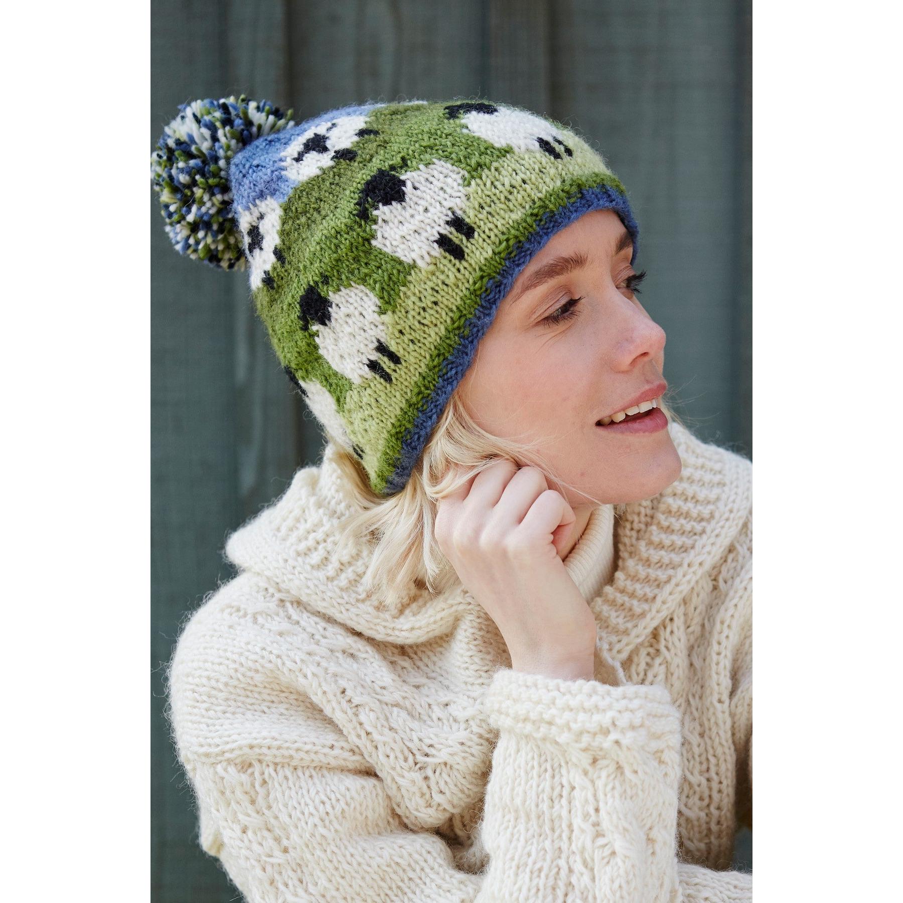 Pachamama Flock Of Sheep Bobble Beanie, with rows of sheep; product view 2.