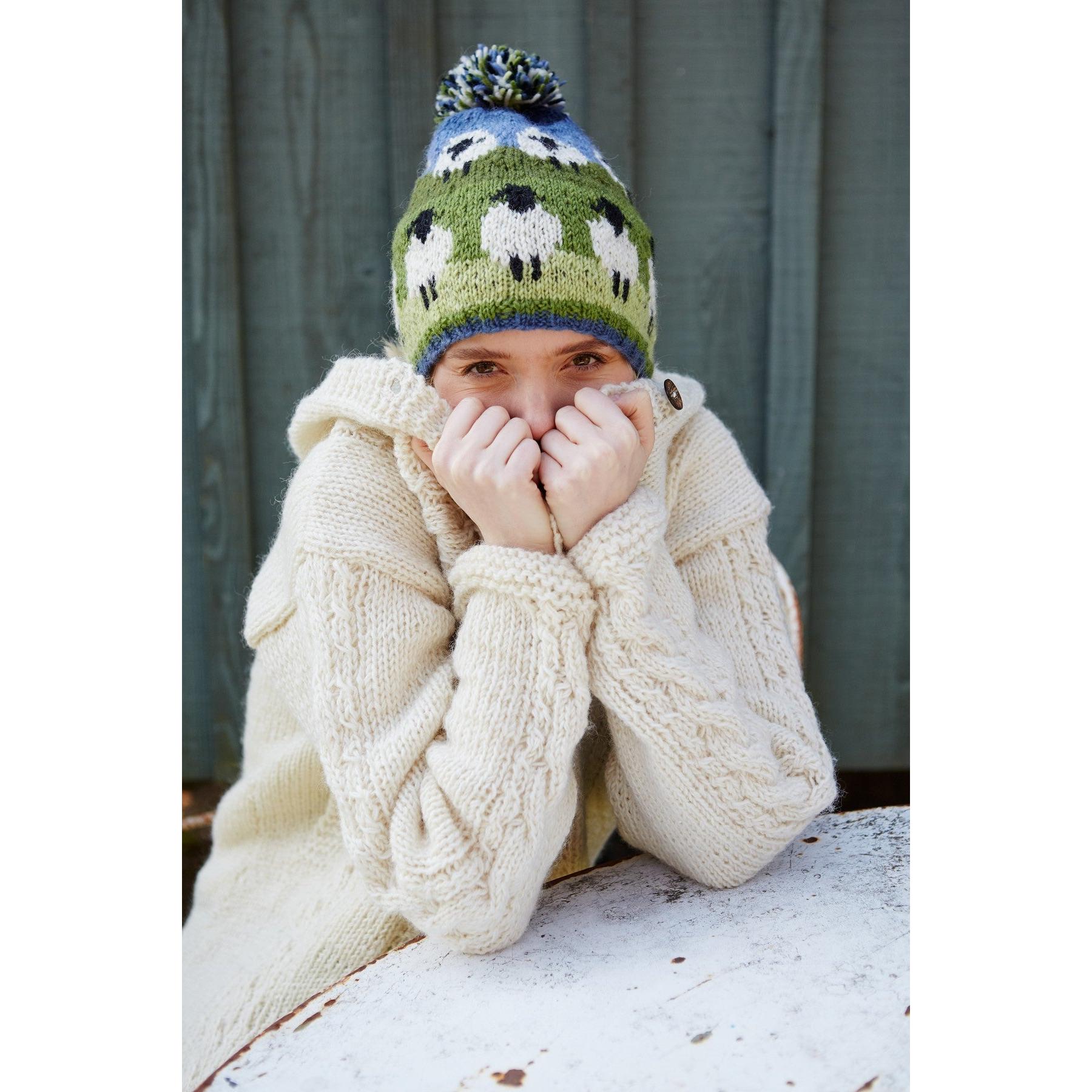 Pachamama Flock Of Sheep Bobble Beanie, with rows of sheep; product view 5.