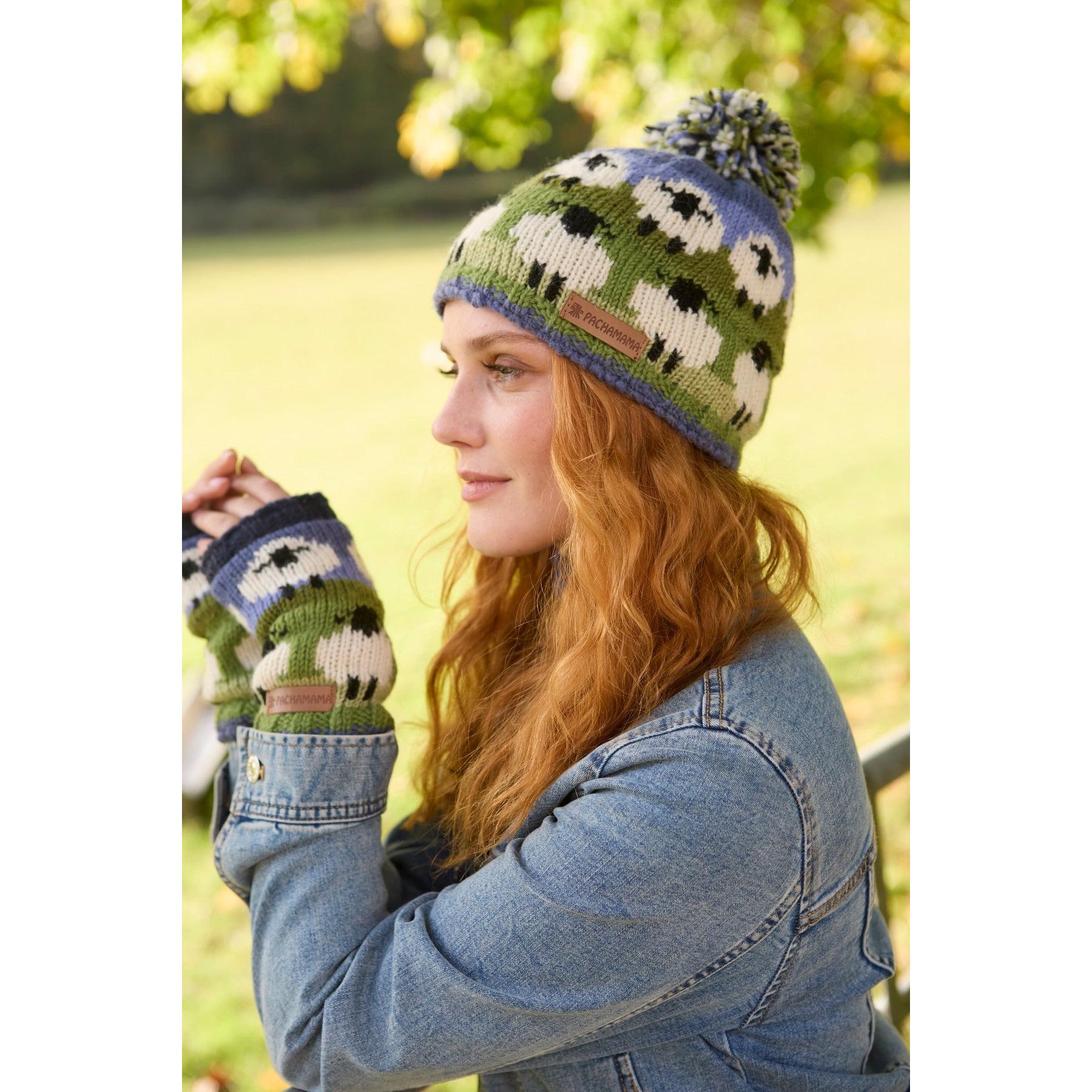 Pachamama Flock Of Sheep Bobble Beanie, with rows of sheep; product view 8.