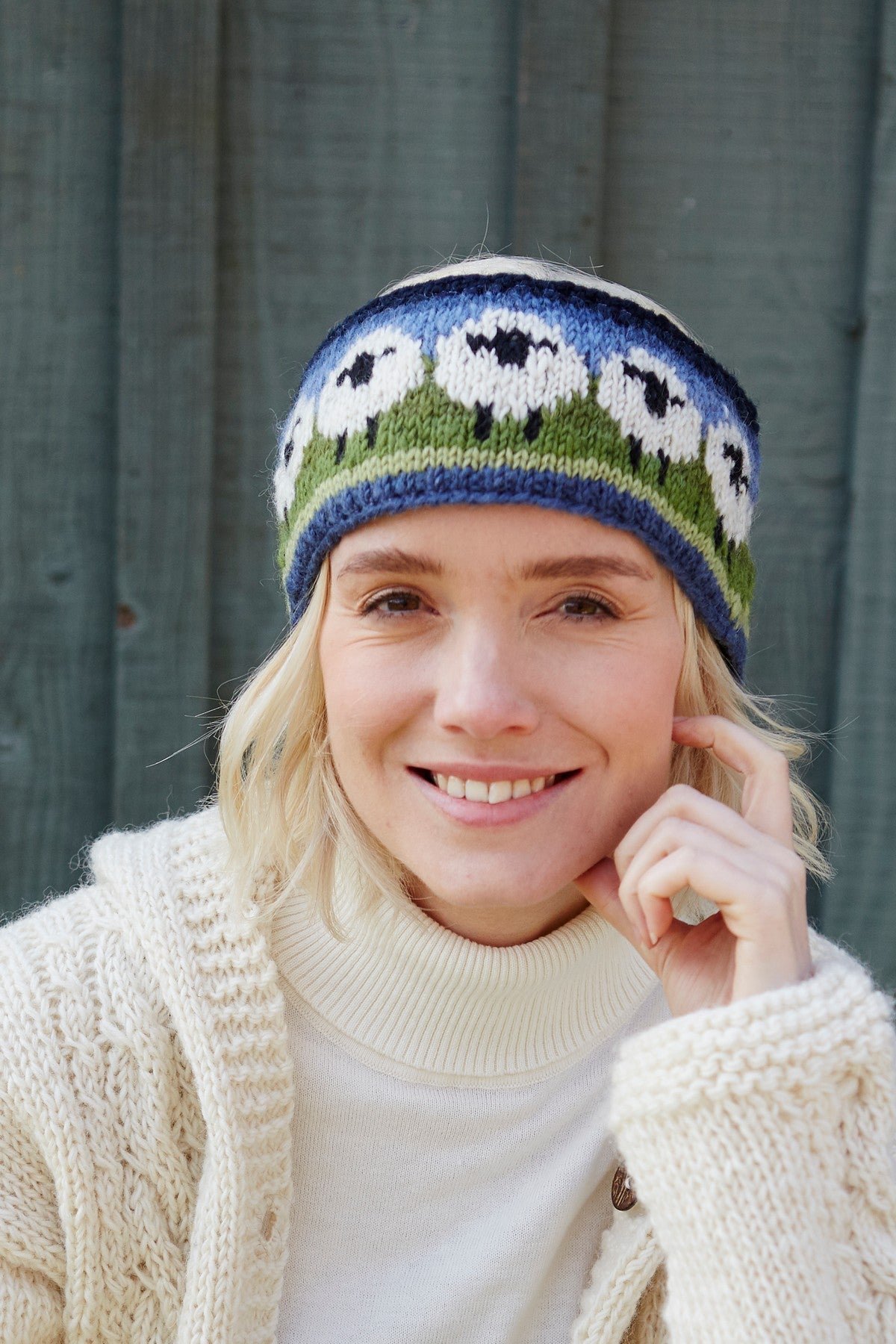 Pachamama Flock Of Sheep Headband, with rows of sheep; product view 3.