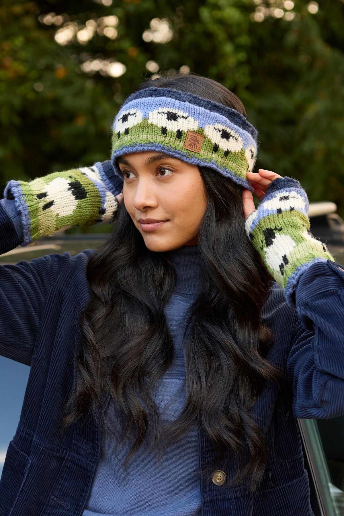 Pachamama Flock Of Sheep Headband, with rows of sheep; product view 4.